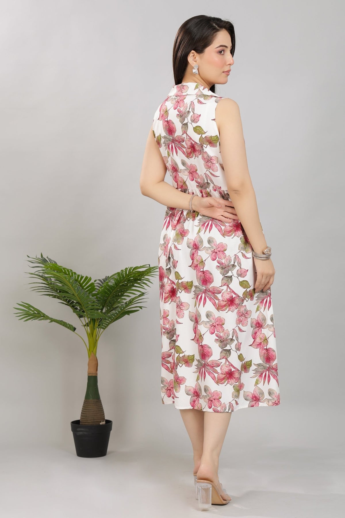 Dusty Rose Floral Breeze Shirt Dress [100% pure rayon] -floral breeze shirt dress