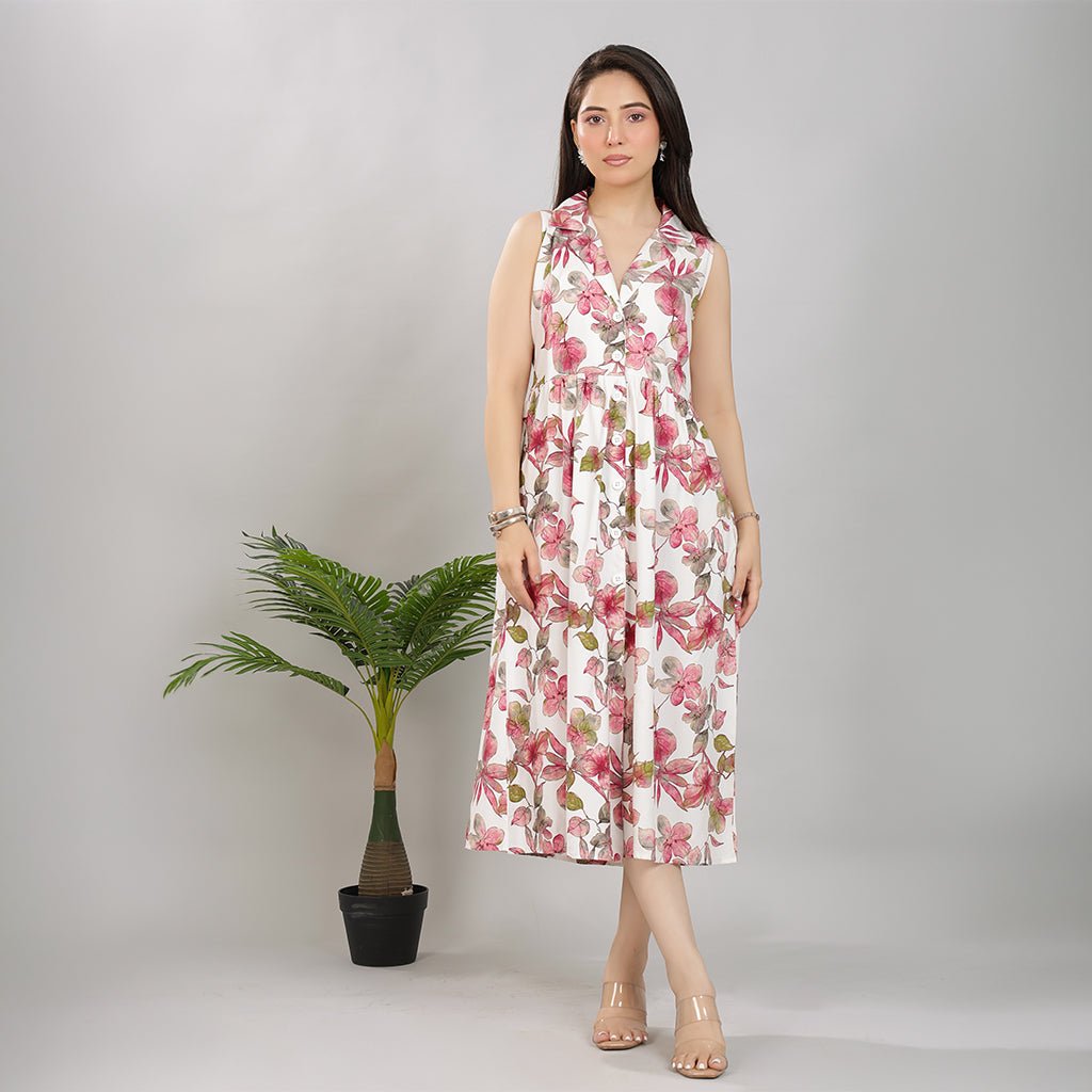 Dusty Rose Floral Breeze Shirt Dress [100% pure rayon] -floral breeze shirt dress