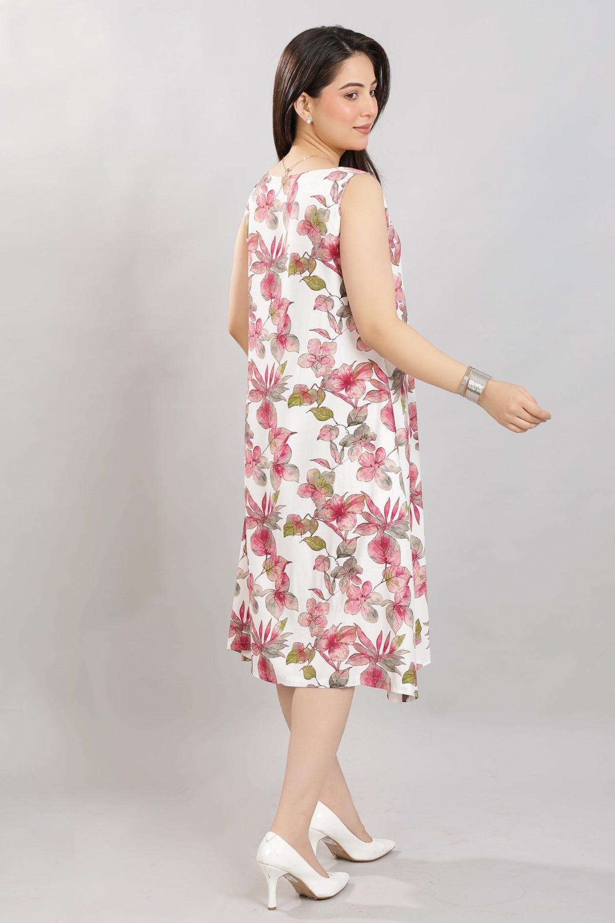Dusty Rose rayon A Line Printed Dress [100% pure rayon] -Cotton midi dress