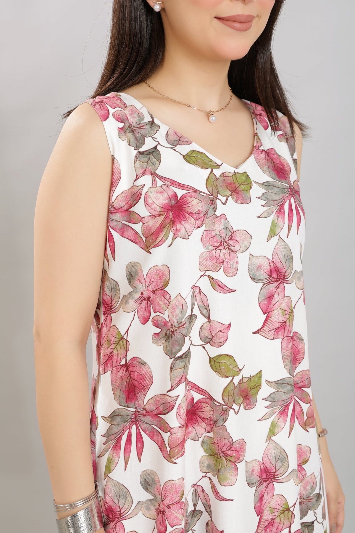 Dusty Rose rayon A Line Printed Dress [100% pure rayon] -Cotton midi dress
