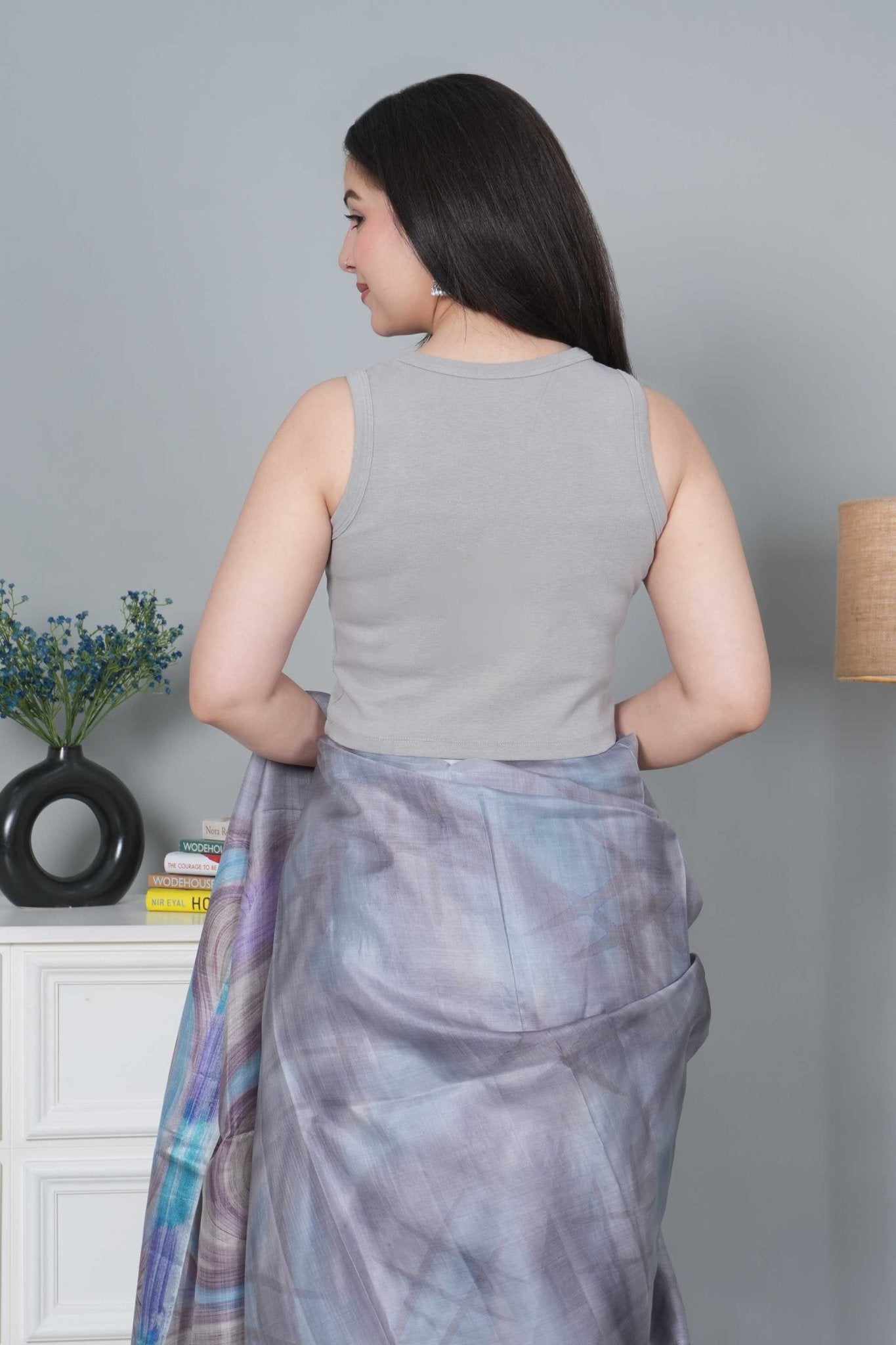 Elephant grey Rib Crop Blouse [ 100% USA HQ Cotton, 280 GSM non transparent fabric ] - Rib crop blouse