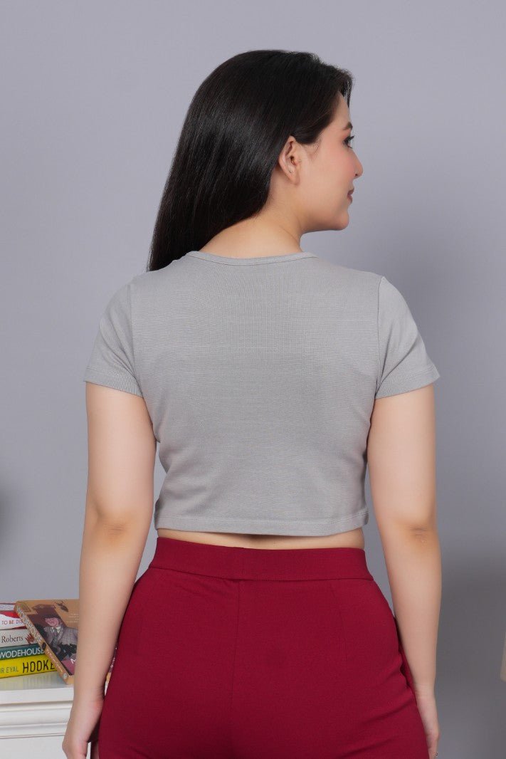 Elephant Grey Rib Crop T Shirt [ 100% USA HQ Cotton, 280 GSM non transparent fabric ] - Rib crop t shirt