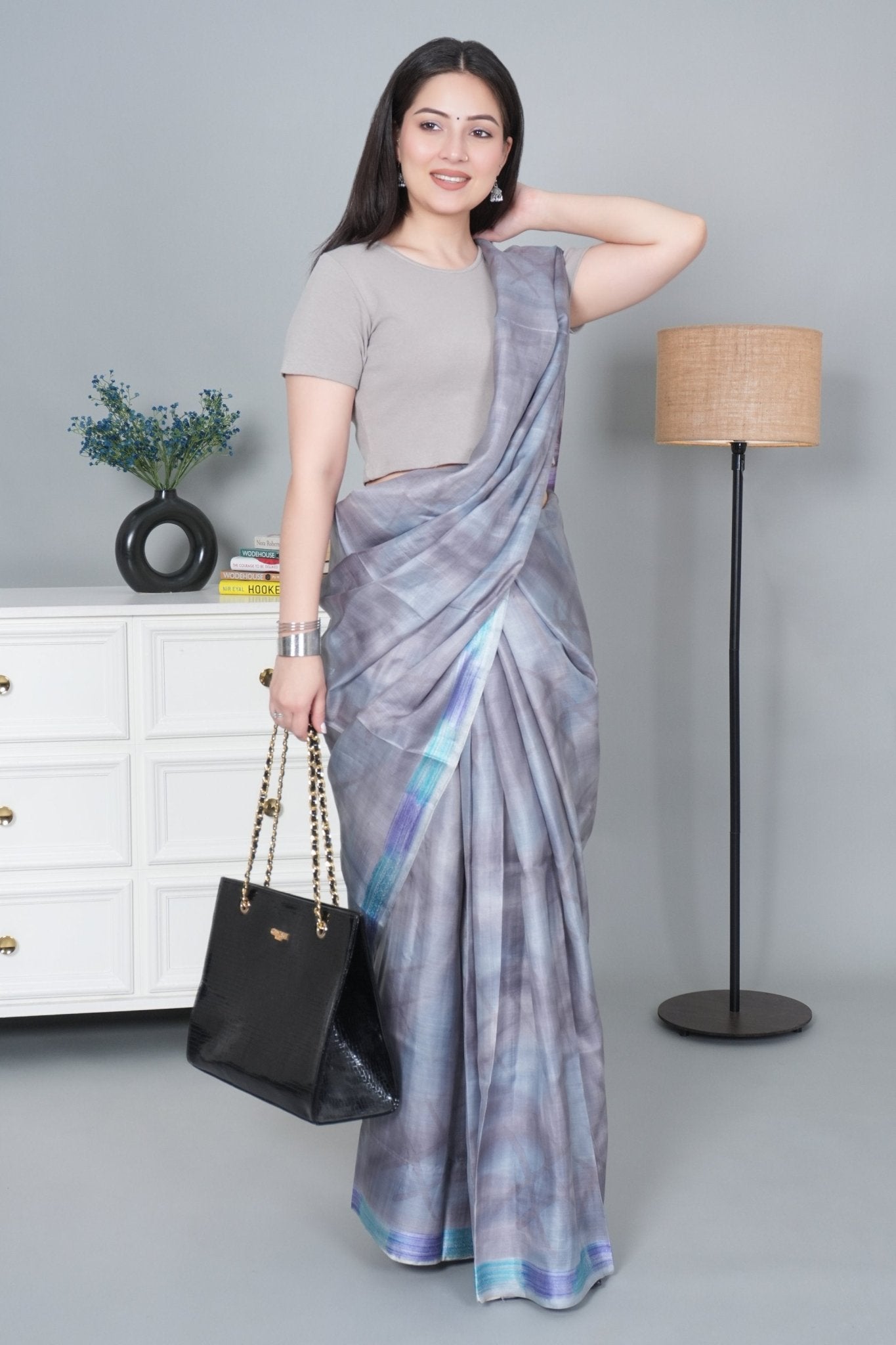 Elephant Grey Rib Crop Tshirt Blouse [ 100% USA HQ Cotton, 280 GSM non transparent fabric ] - Rib crop tshirt blouse