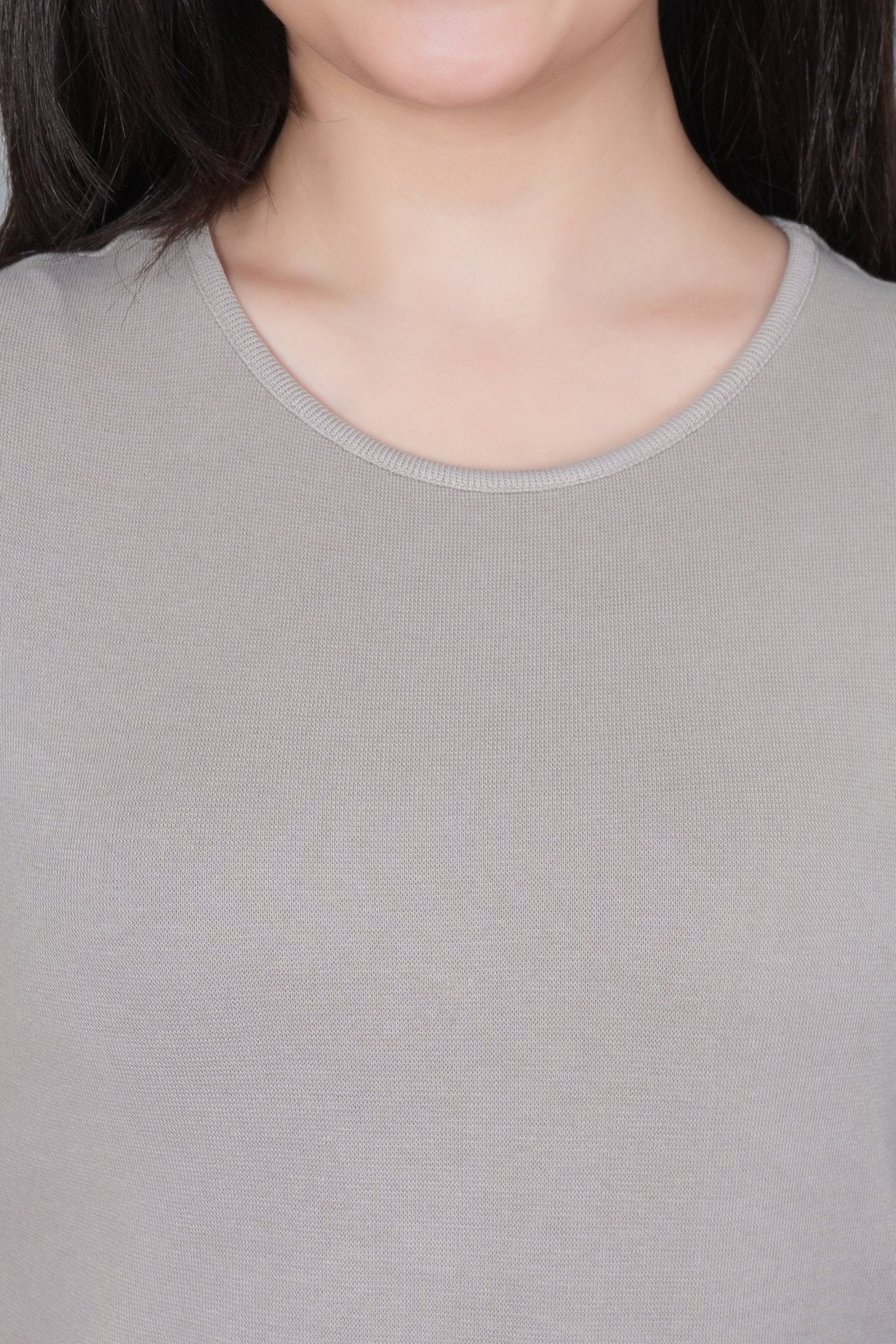Elephant Grey Rib Crop Tshirt Blouse [ 100% USA HQ Cotton, 280 GSM non transparent fabric ] - Rib crop tshirt blouse
