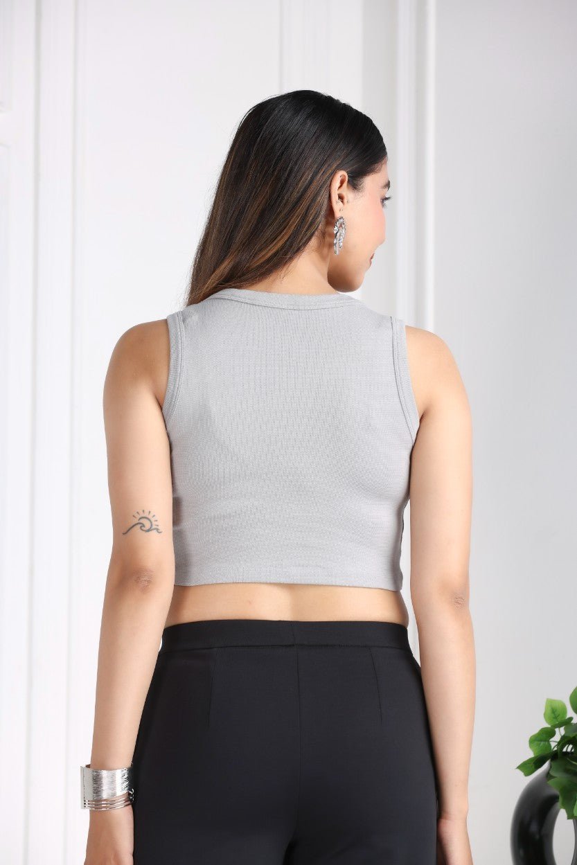 Elephant Grey Rib Crop Vest [ 100% USA HQ Cotton, 280 GSM non transparent fabric ] - Rib crop vest