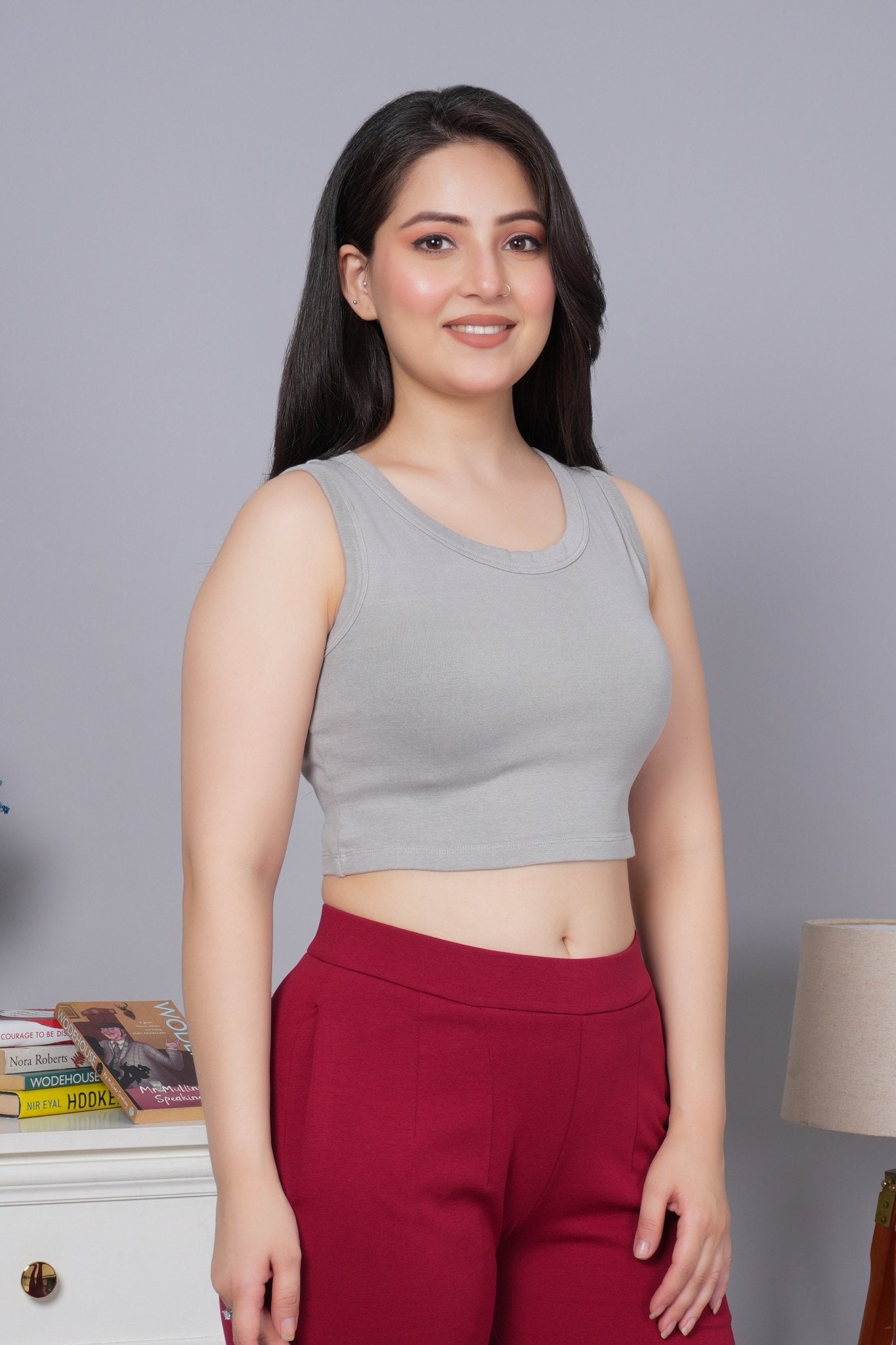 Elephant Grey Rib Crop Vest [ 100% USA HQ Cotton, 280 GSM non transparent fabric ] - Rib crop vest