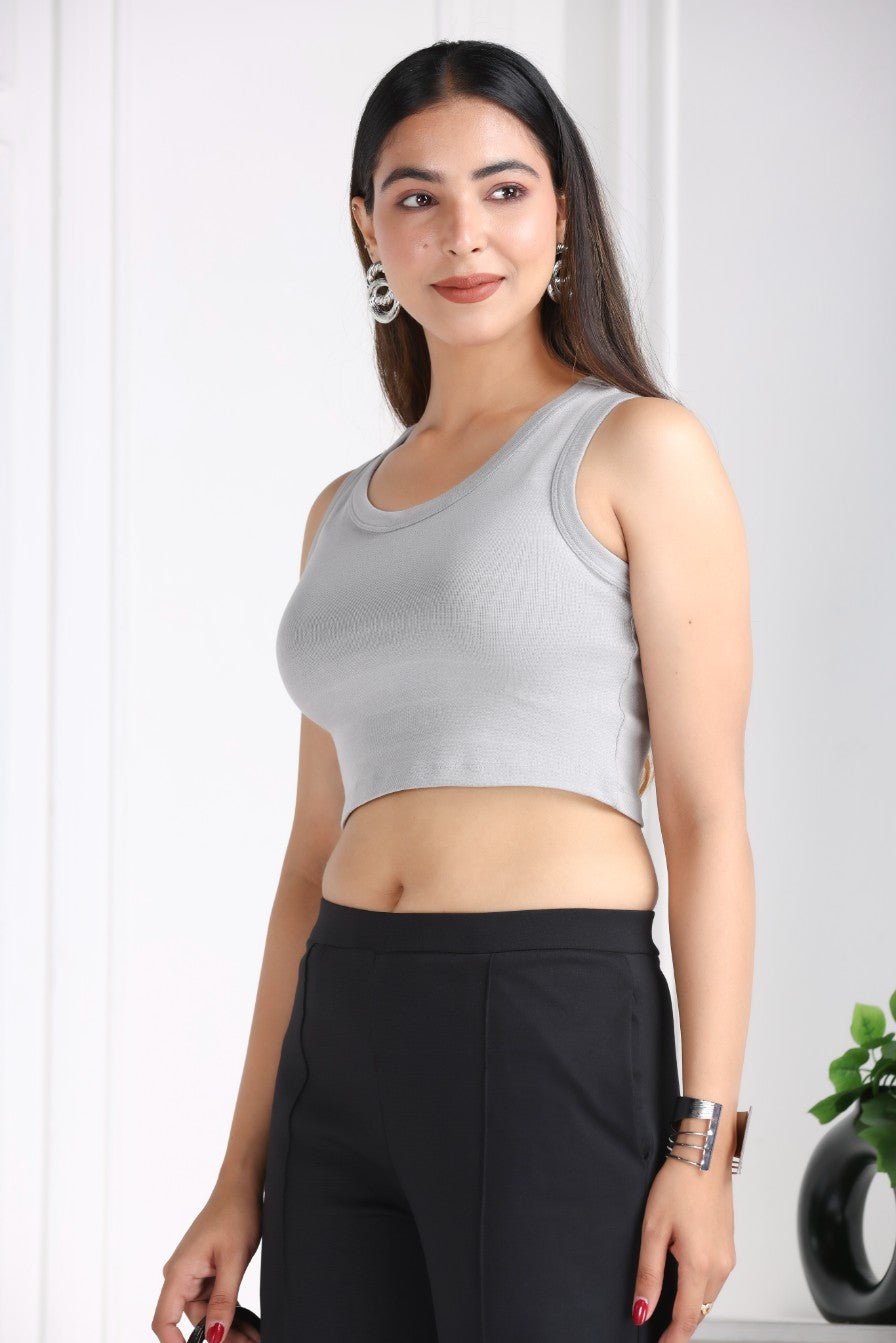 Elephant Grey Rib Crop Vest [ 100% USA HQ Cotton, 280 GSM non transparent fabric ] - Rib crop vest