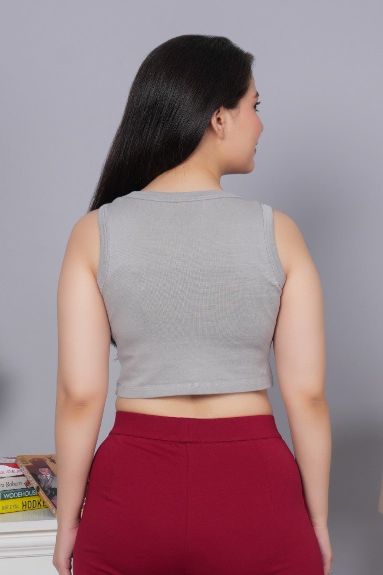 Elephant Grey Rib Crop Vest [ 100% USA HQ Cotton, 280 GSM non transparent fabric ] - Rib crop vest