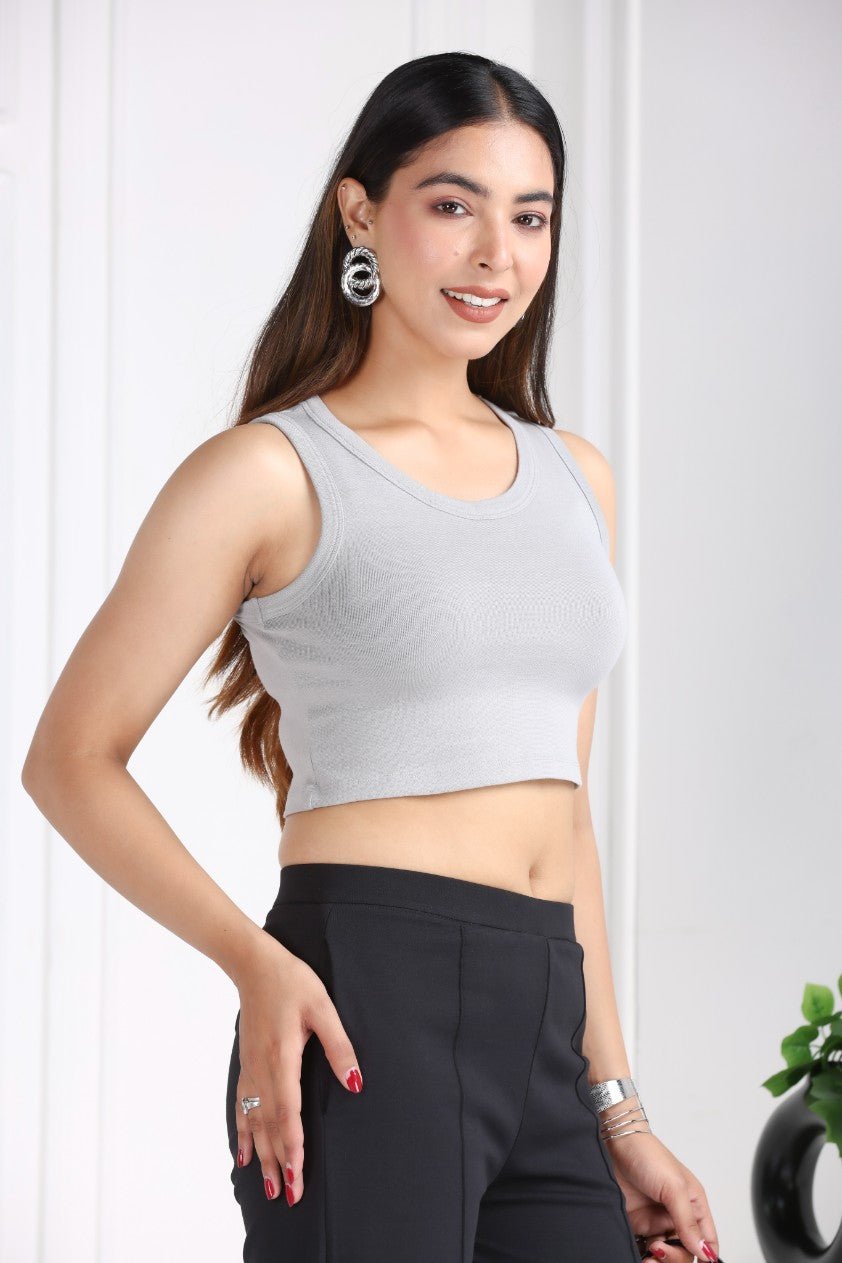 Elephant Grey Rib Crop Vest [ 100% USA HQ Cotton, 280 GSM non transparent fabric ] - Rib crop vest