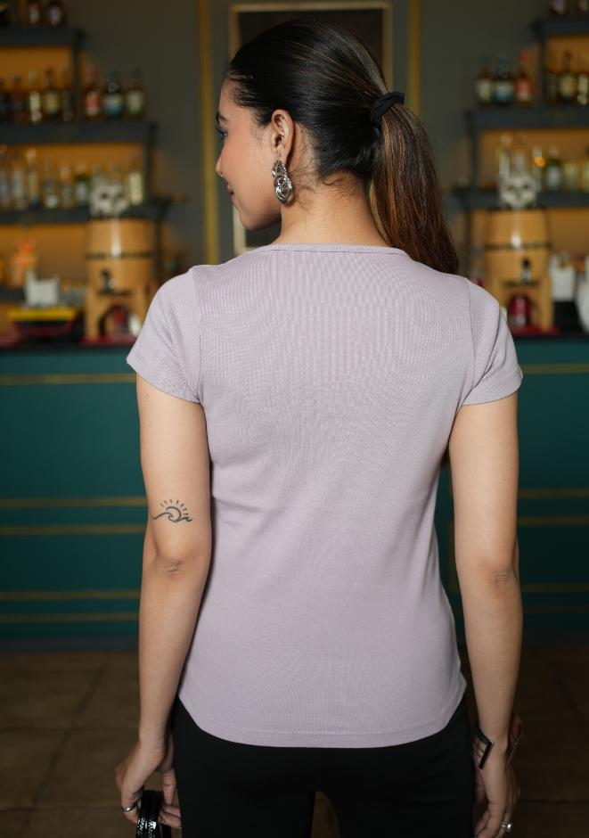 Elephant Grey Stretchable Rib T Shirt [ 100% USA HQ Cotton, 280 GSM non transparent fabric ] - Rib t shirt