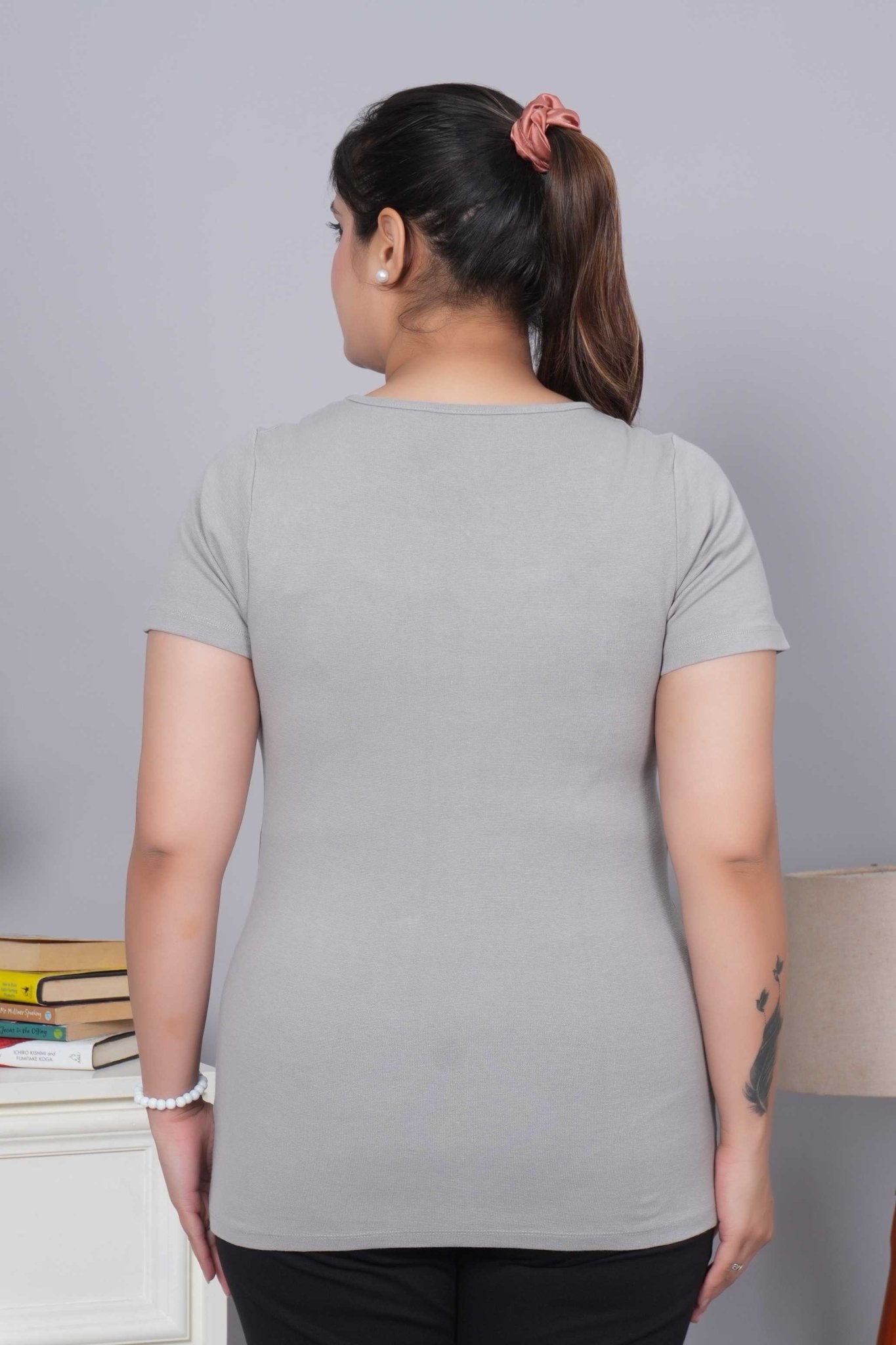 Elephant Grey Stretchable Rib T Shirt [ 100% USA HQ Cotton, 280 GSM non transparent fabric ] - Rib t shirt