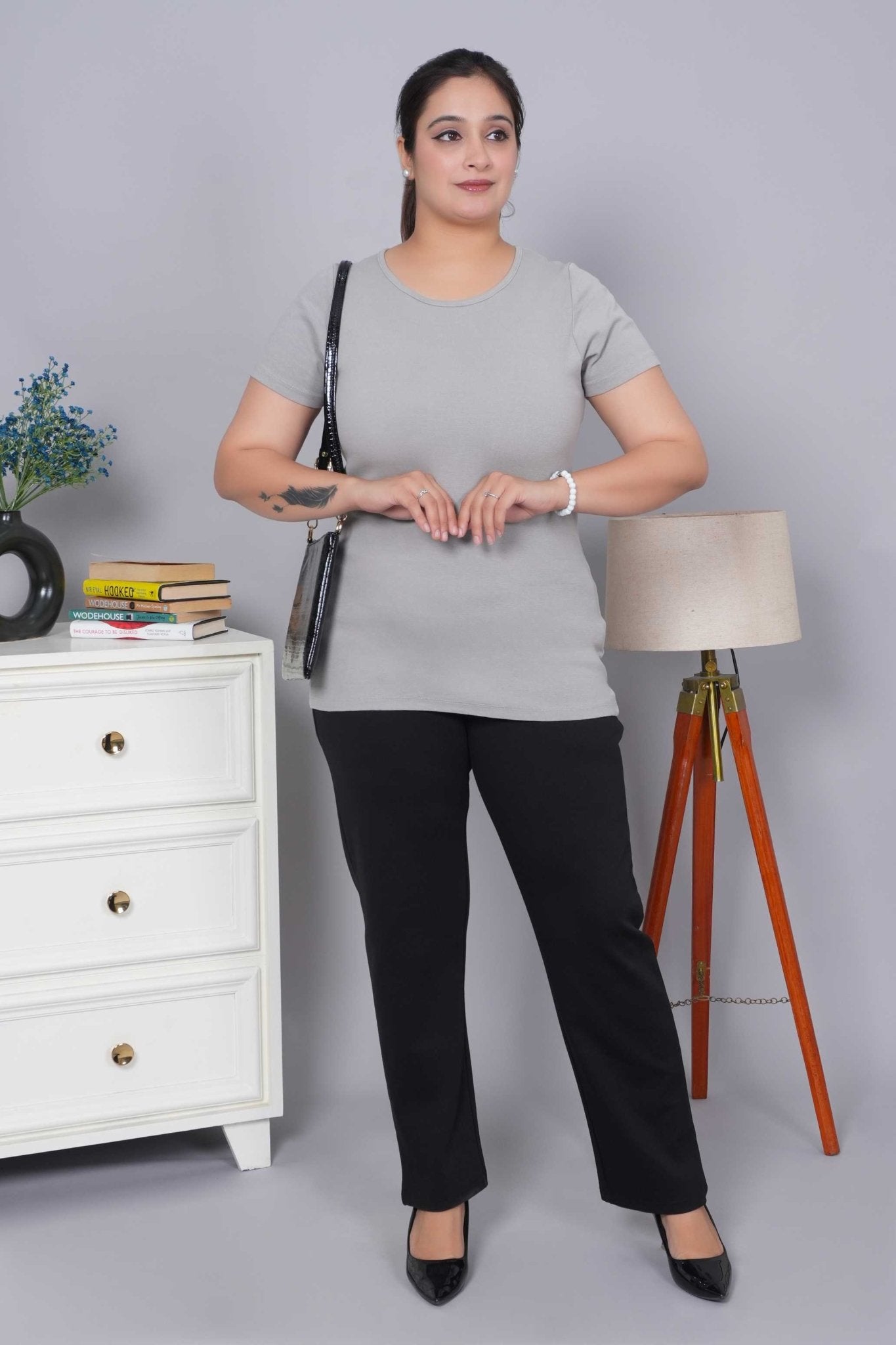 Elephant Grey Stretchable Rib T Shirt [ 100% USA HQ Cotton, 280 GSM non transparent fabric ] - Rib t shirt