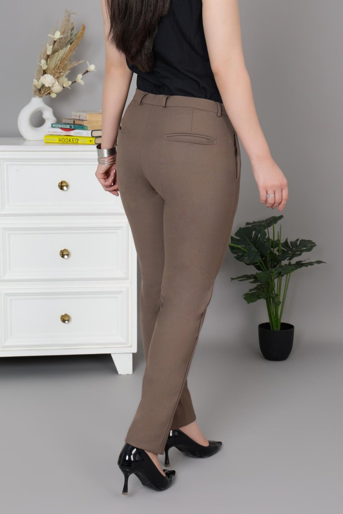 Espresso formal pants with spandex [Straight fit] -Woven formal pants