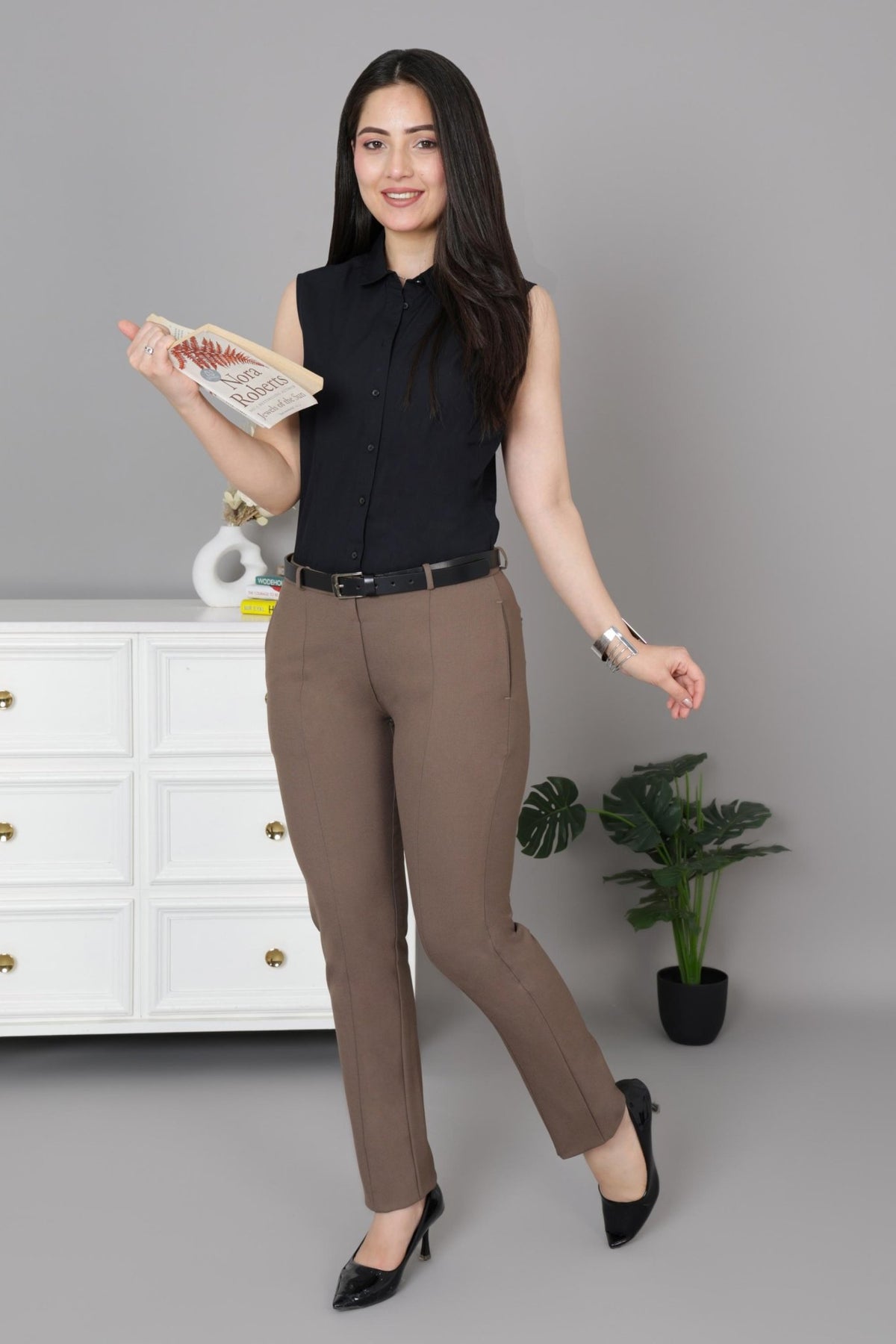 Espresso formal pants with spandex [Straight fit] -Woven formal pants