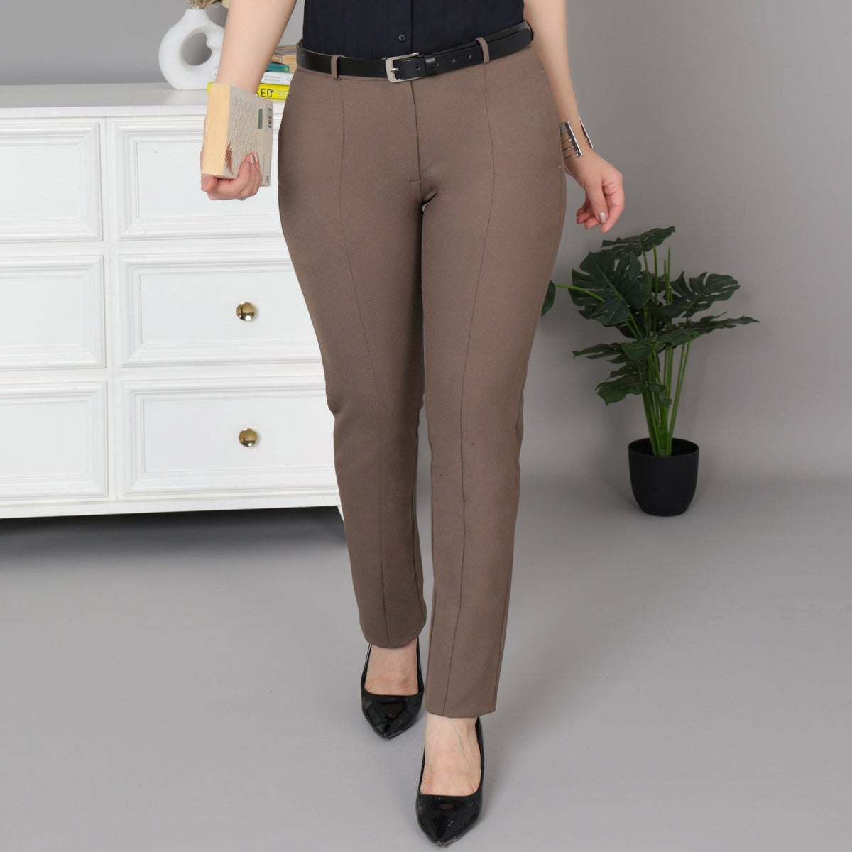 Espresso formal pants with spandex [Straight fit] -Woven formal pants