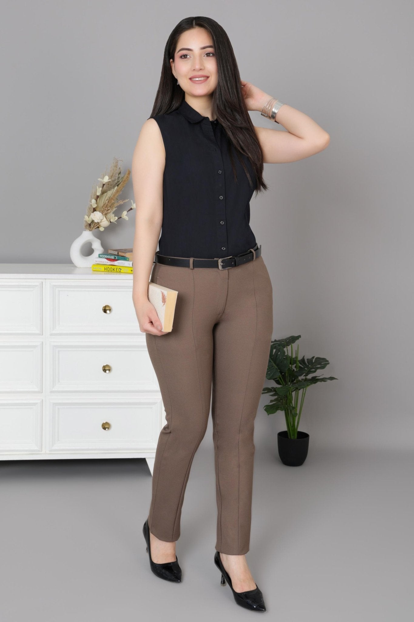 Espresso formal pants with spandex [Straight fit] -Woven formal pants