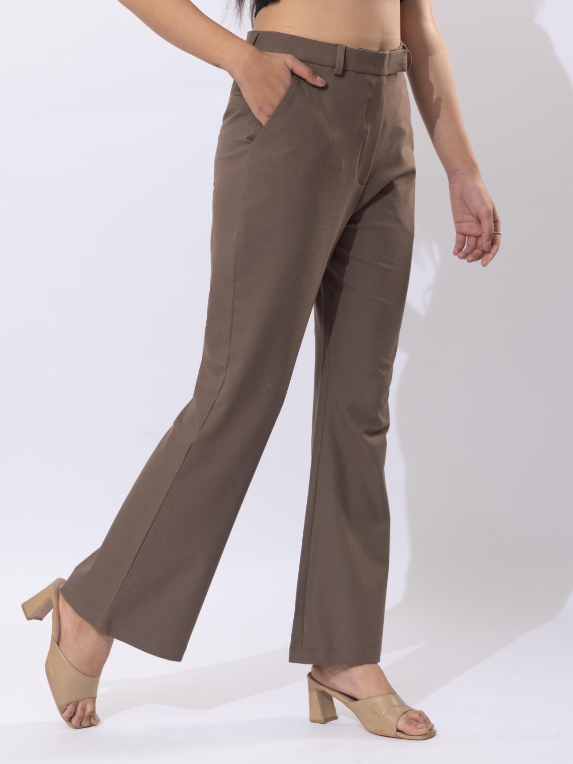 Espresso high waist formal flare pants with spandex [Bootcut flare] - Formal flare pants