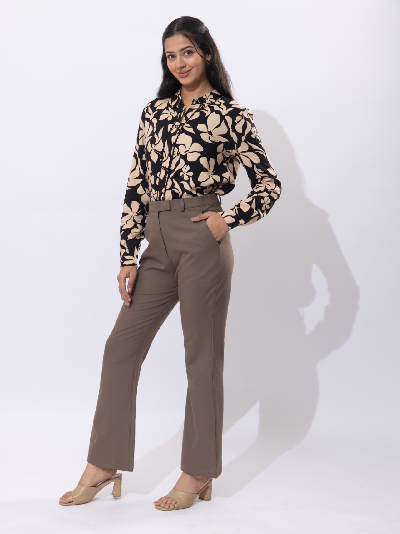 Espresso high waist formal flare pants with spandex [Bootcut flare] - Formal flare pants