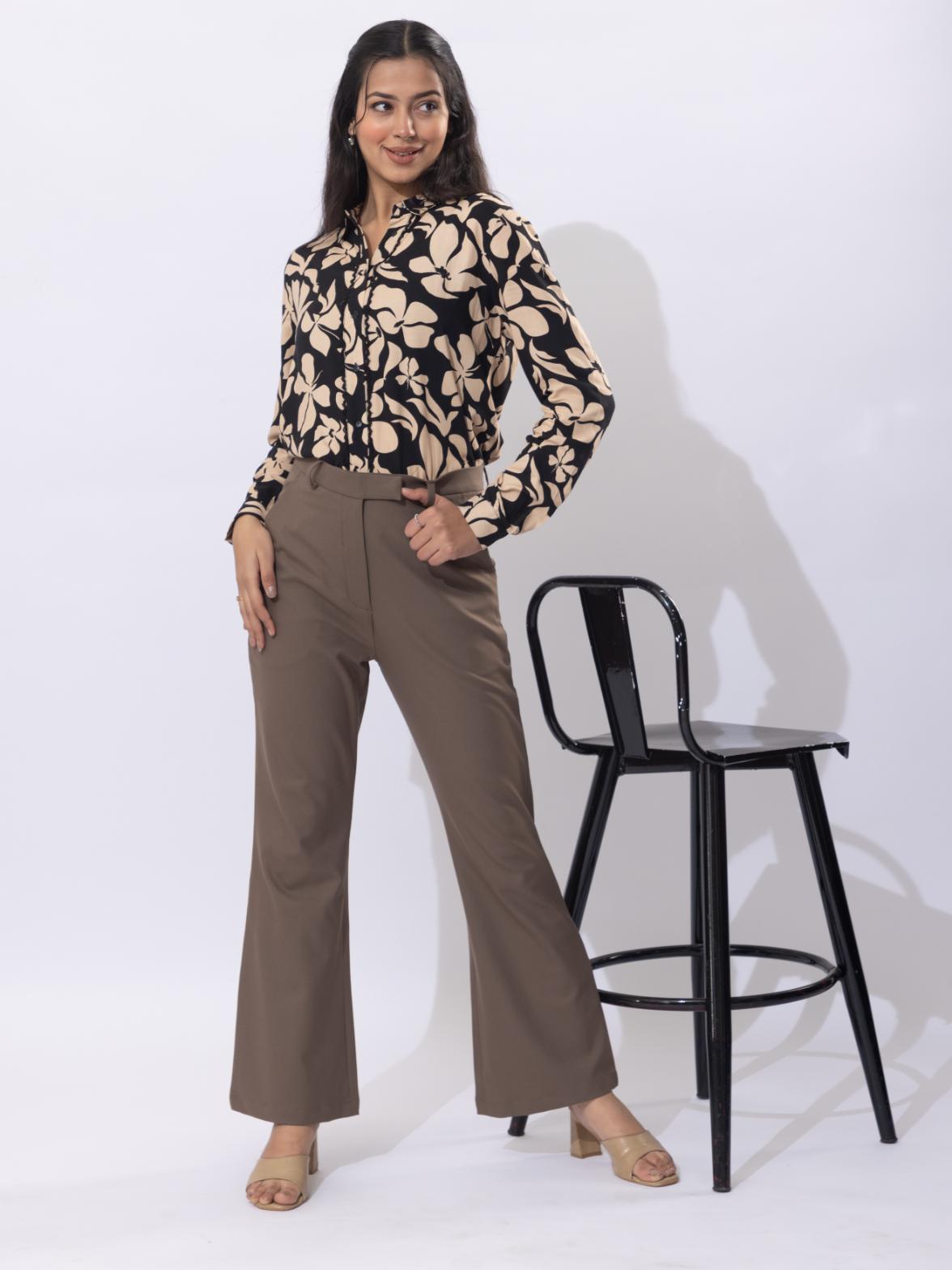 Espresso high waist formal flare pants with spandex [Bootcut flare] - Formal flare pants