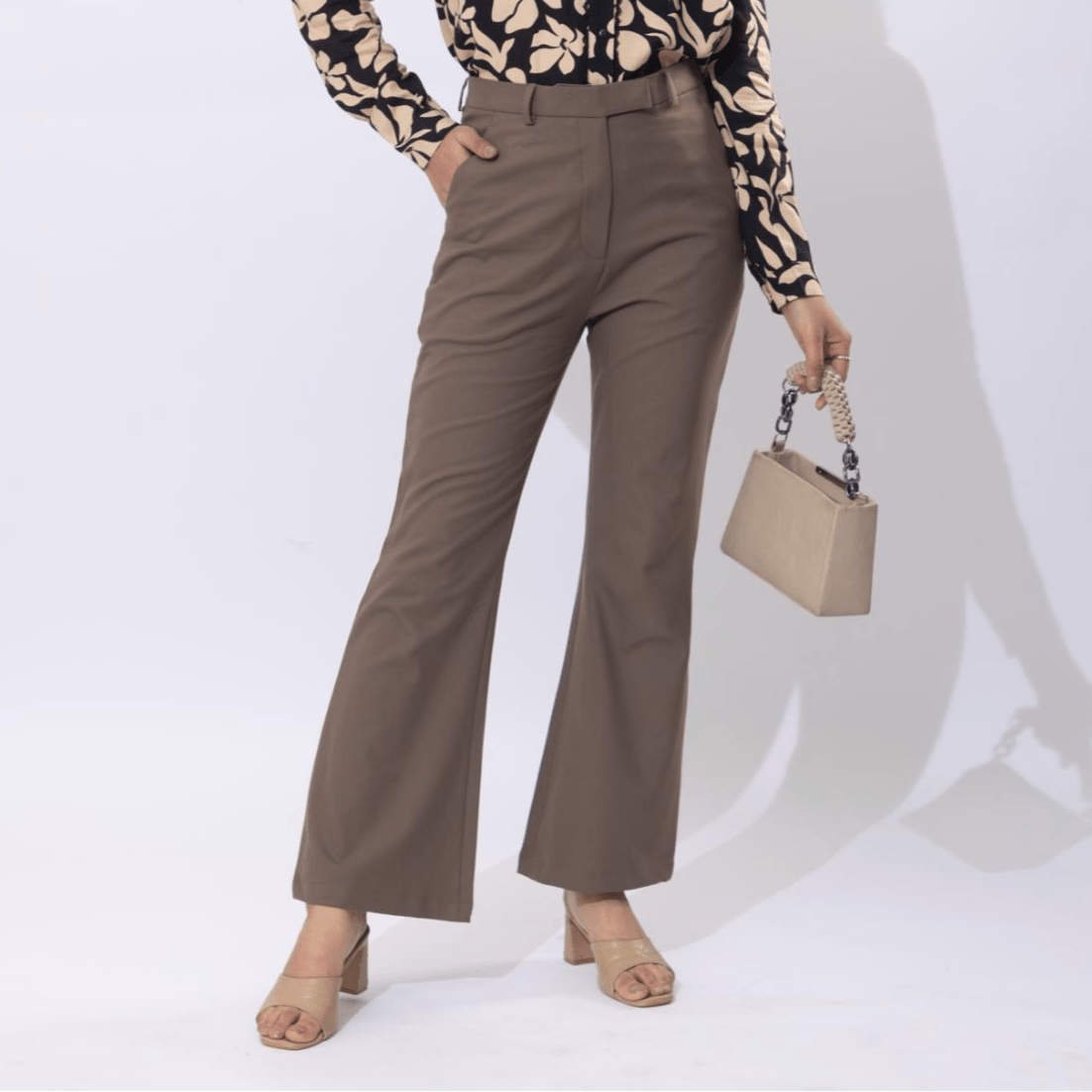 Espresso high waist formal flare pants with spandex [Bootcut flare] - Formal flare pants