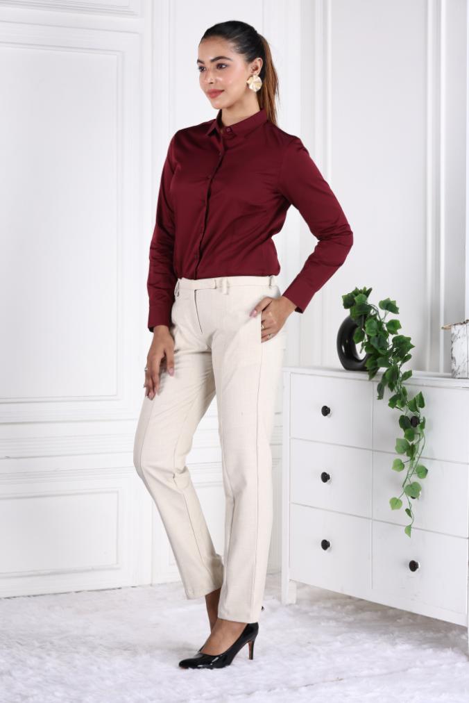 Fawm melange woven formal pants with spandex [Straight fit] - Woven formal pants