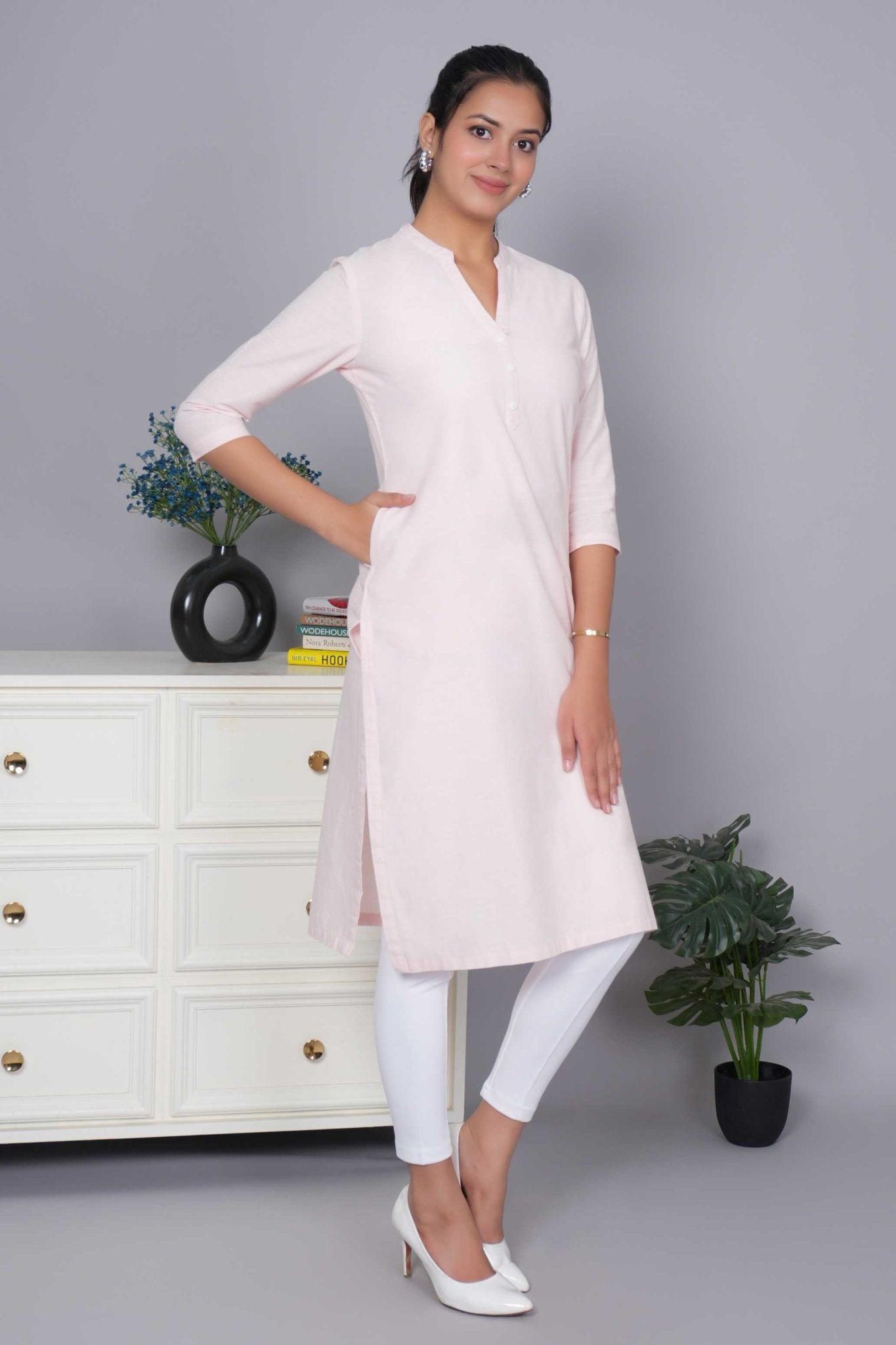 Flamingo pink 100% Premium Cotton Long Kurta - Long kurta