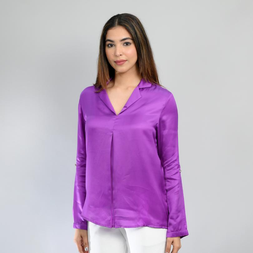 French voilet bemberg satin shirt top - satin shirt