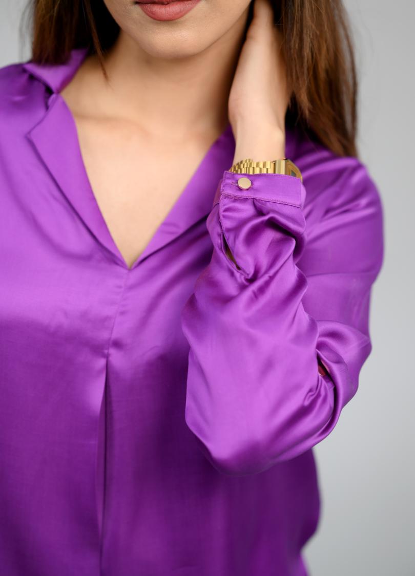 French voilet satin shirt -satin shirt