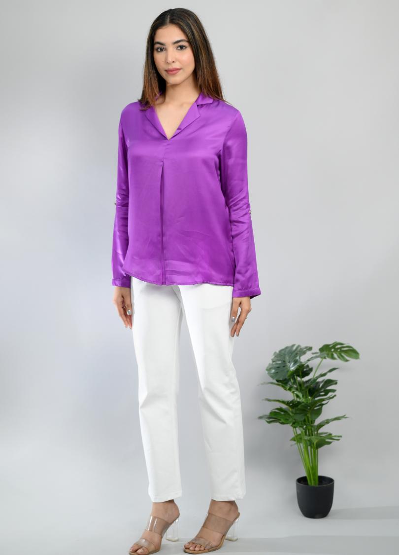 French voilet satin shirt -satin shirt