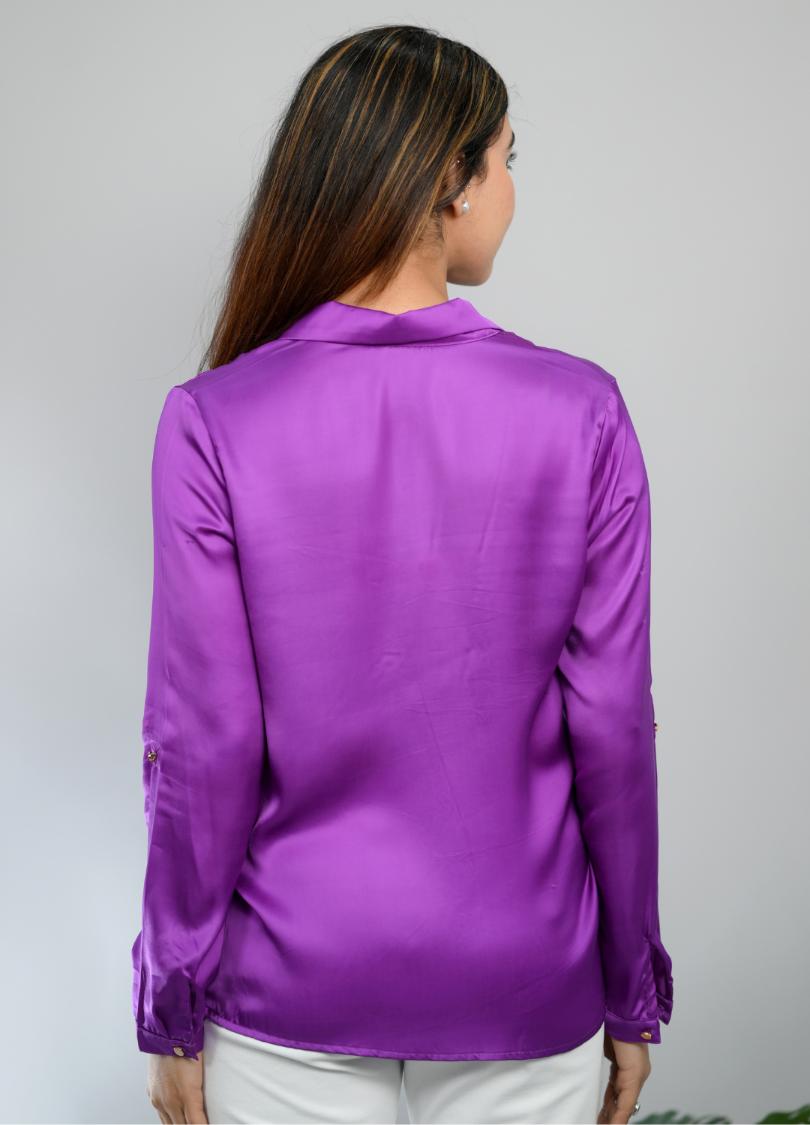 French voilet satin shirt -satin shirt