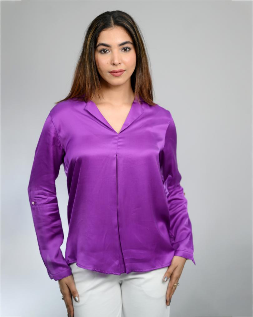 French voilet satin shirt -satin shirt