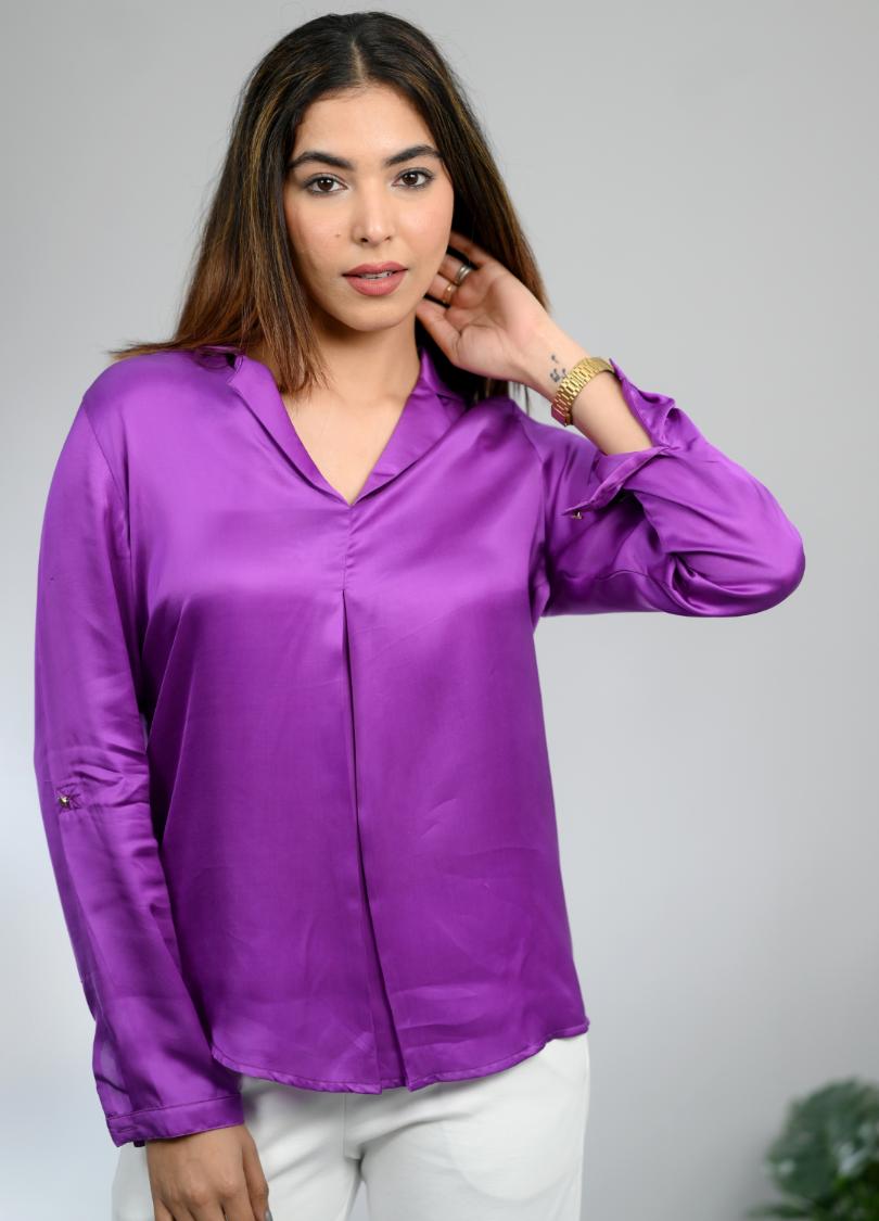 French voilet satin shirt -satin shirt