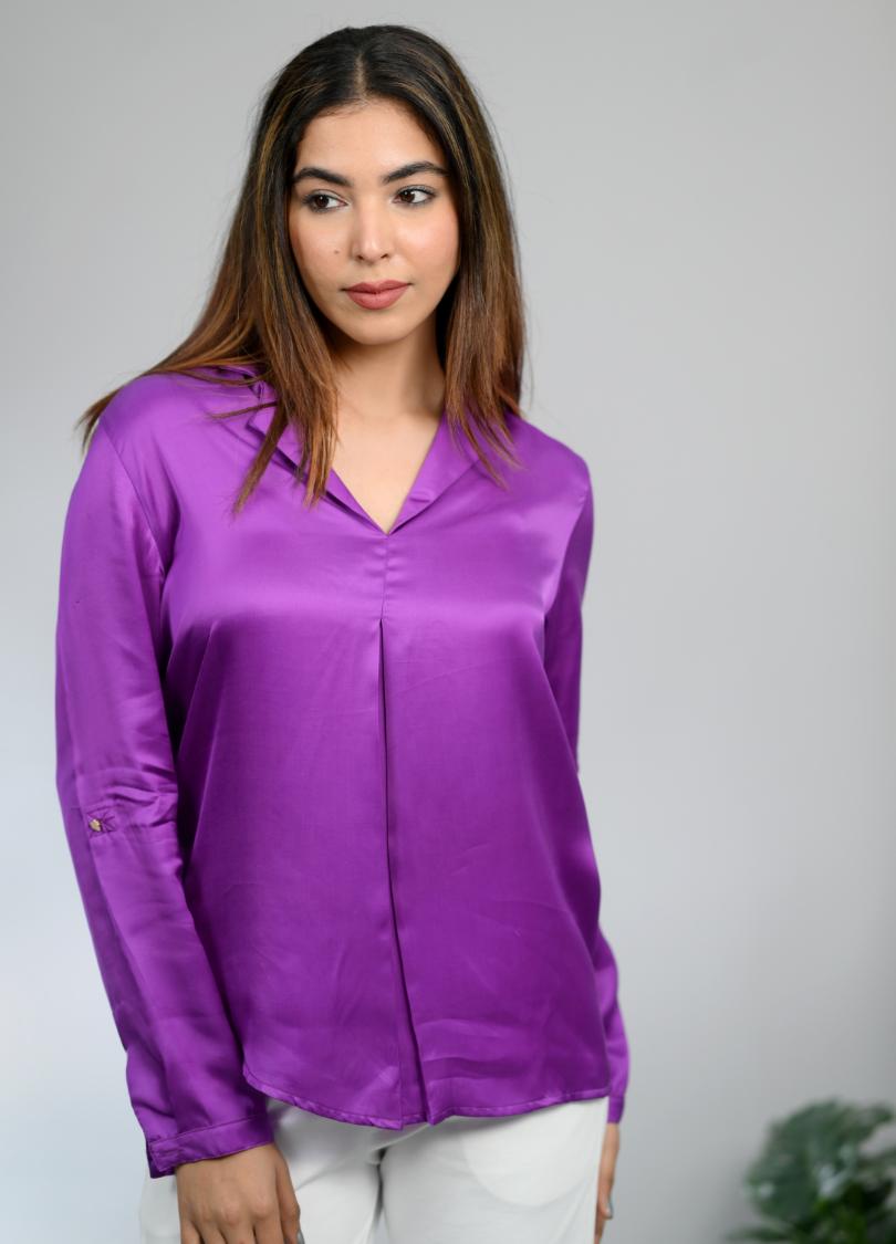 French voilet satin shirt -satin shirt