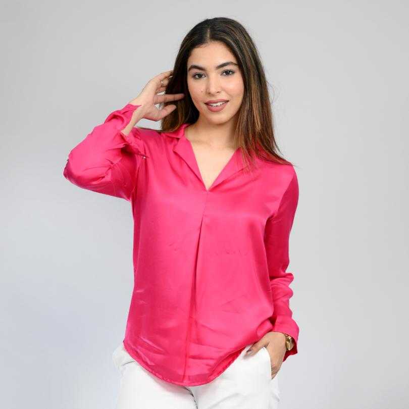 Fuchsia bemberg satin shirt top - satin shirt