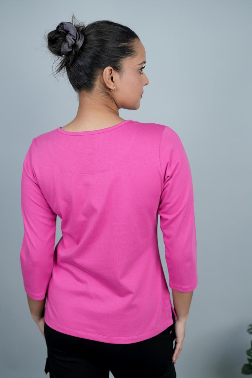 Fuchsia Henley Tshirt [Non transparent 220 gsm thick ] - Henley Tshirt