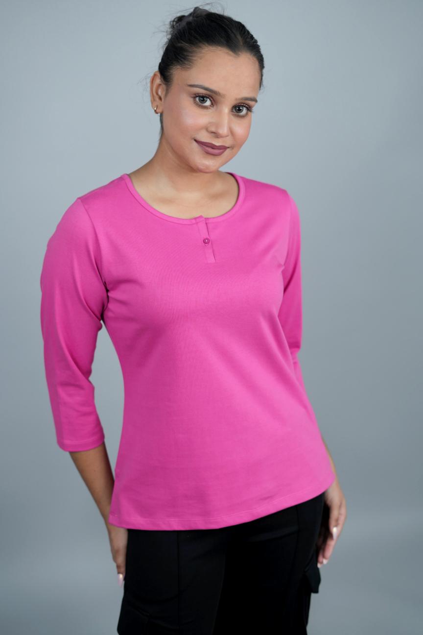 Fuchsia Henley Tshirt [Non transparent 220 gsm thick ] - Henley Tshirt