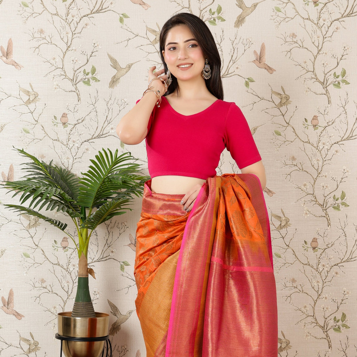 Fuchsia Rib Blouse [ 100% USA HQ Cotton, 280 GSM non transparent fabric ] -Rib blouse