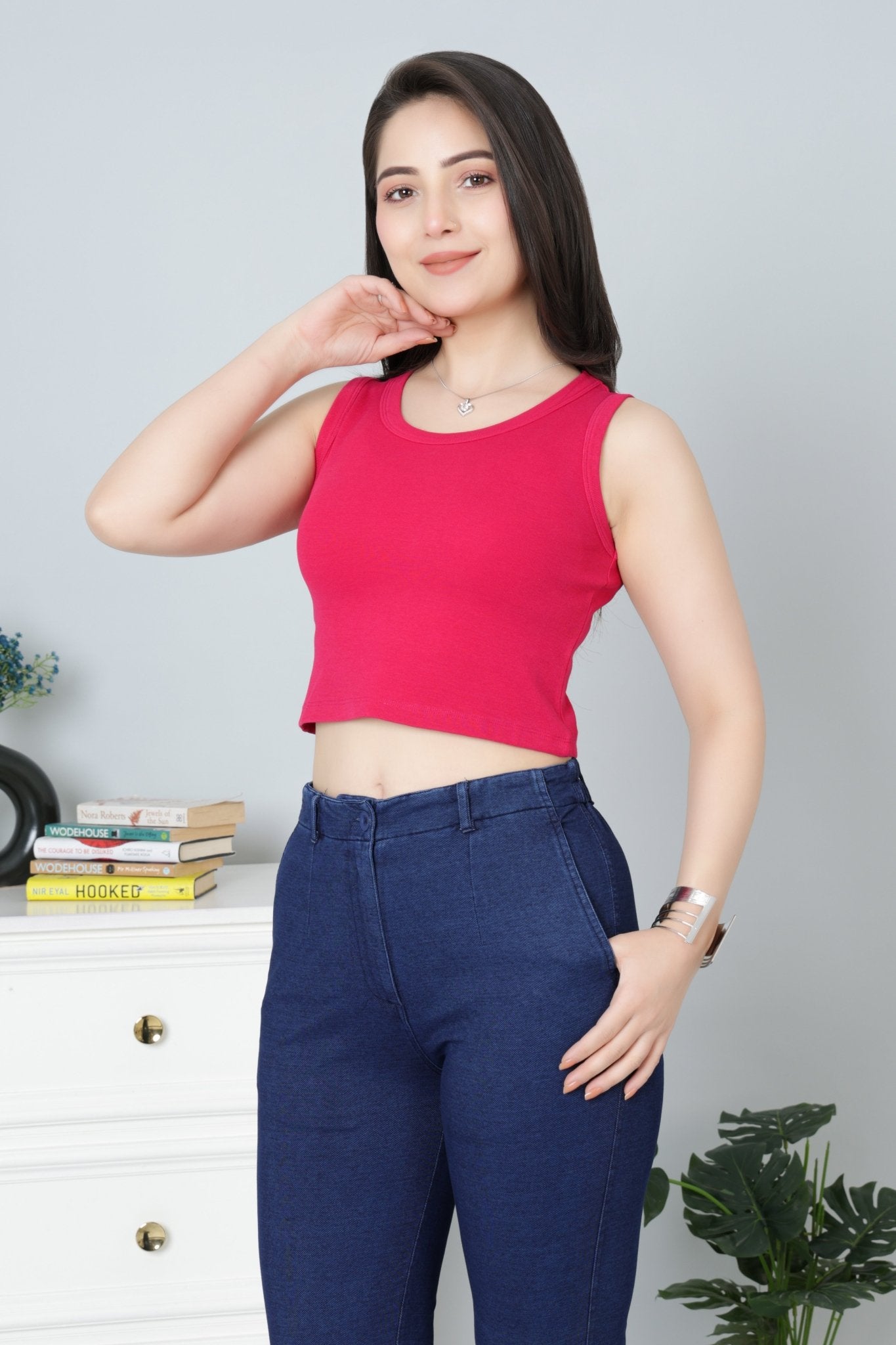 Fuchsia Rib Crop Vest [ 100% USA HQ Cotton, 280 GSM non transparent fabric ] - Rib crop vest