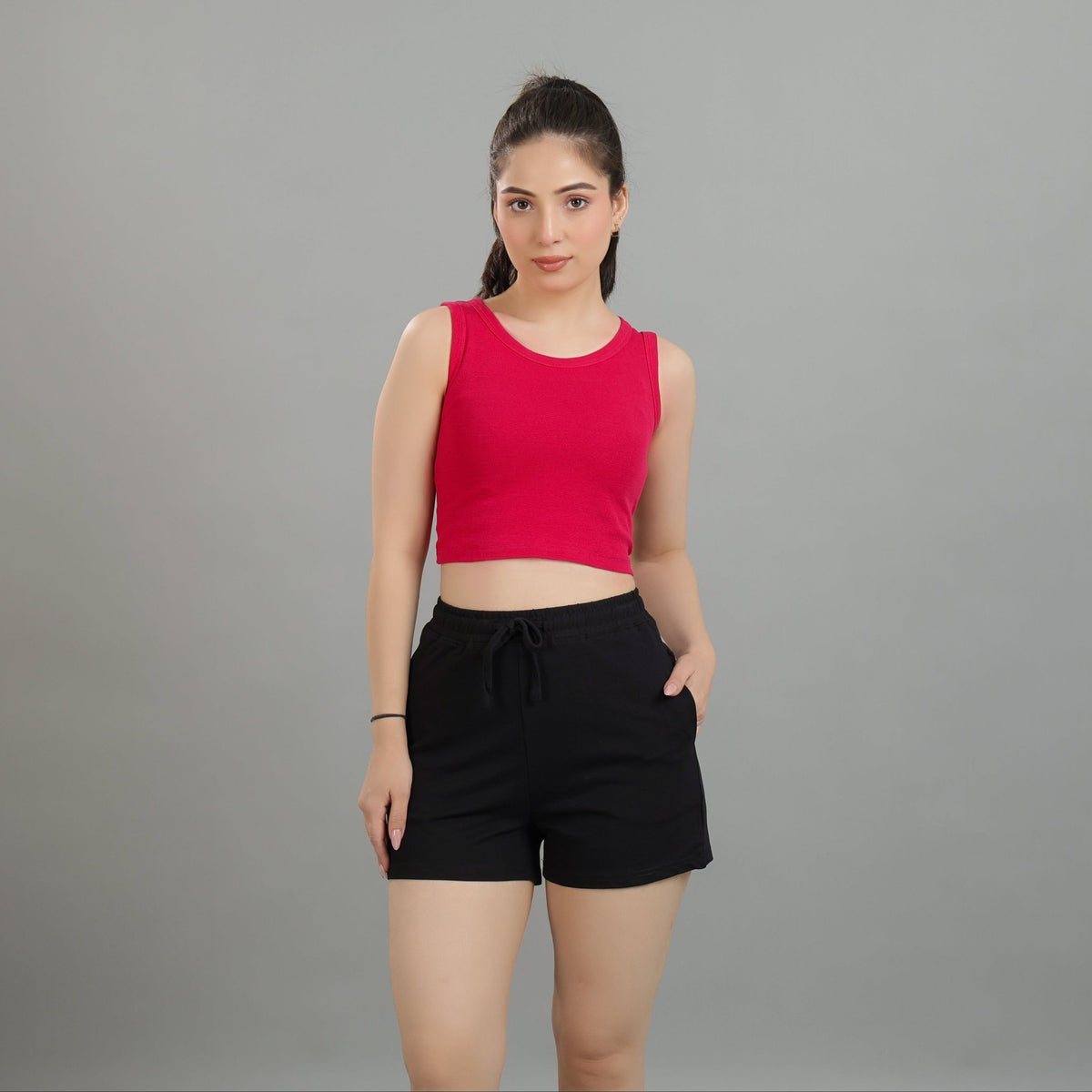 Fuchsia Rib Crop Vest [ 100% USA HQ Cotton, 280 GSM non transparent fabric ] -Rib crop vest