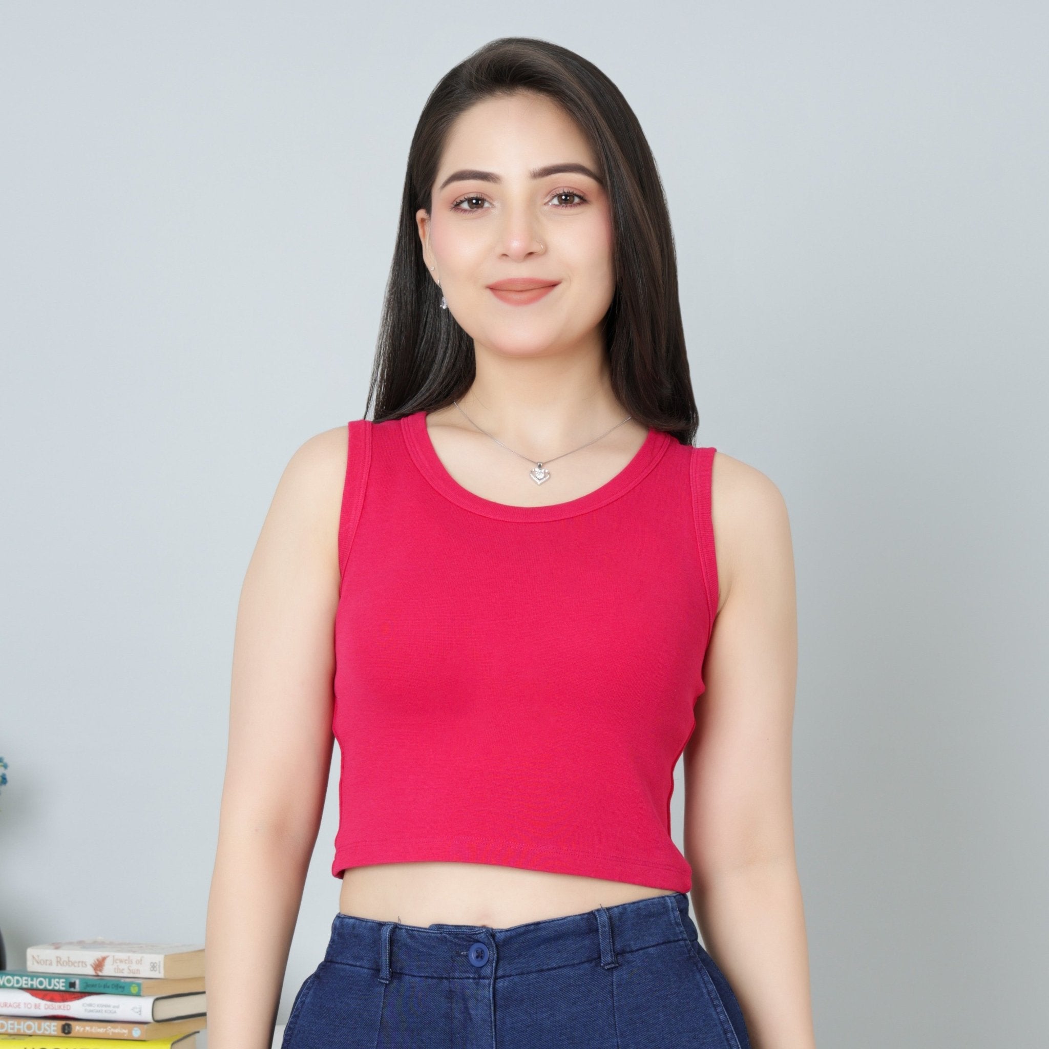 Fuchsia Rib Crop Vest [ 100% USA HQ Cotton, 280 GSM non transparent fabric ] - Rib crop vest