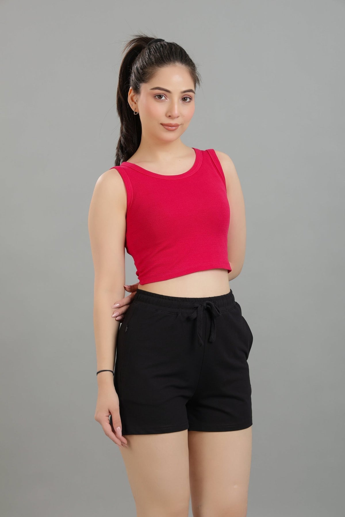 Fuchsia Rib Crop Vest [ 100% USA HQ Cotton, 280 GSM non transparent fabric ] -Rib crop vest
