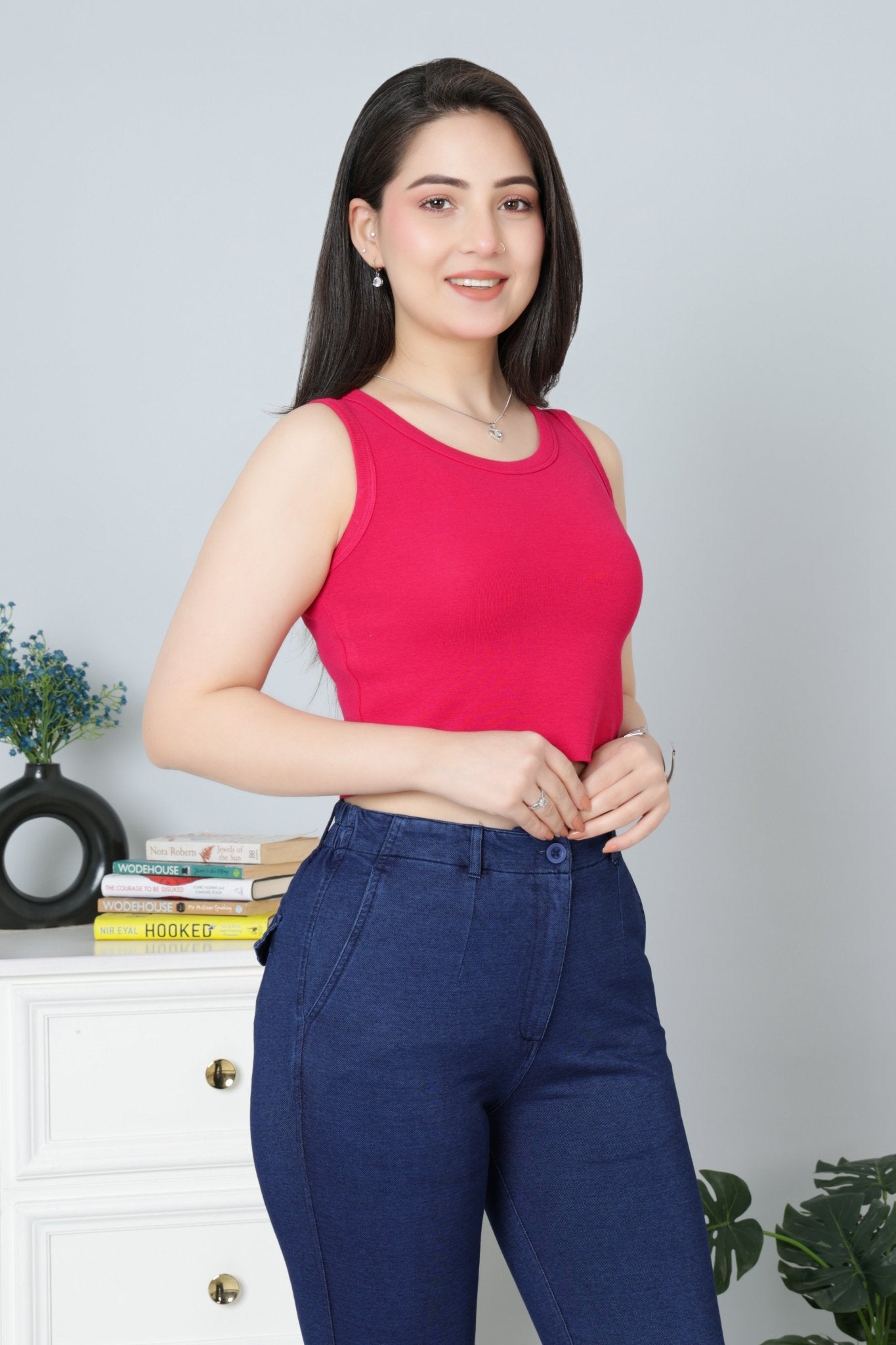 Fuchsia Rib Crop Vest [ 100% USA HQ Cotton, 280 GSM non transparent fabric ] - Rib crop vest