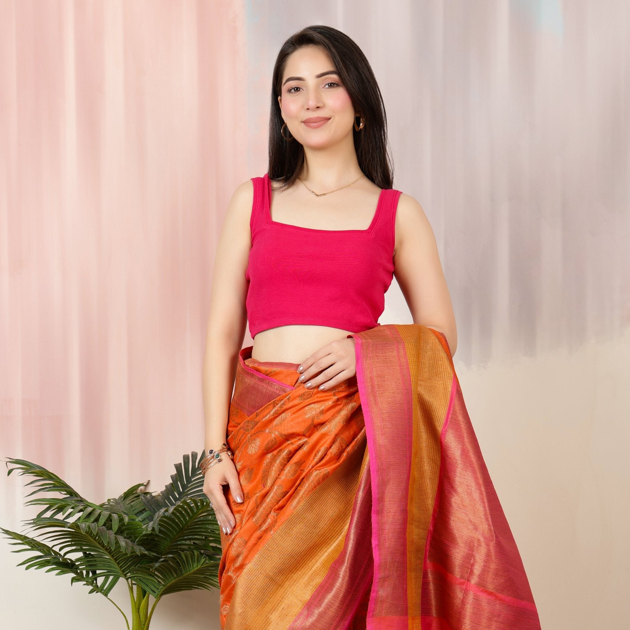 Fuchsia Rib Square Neck Sleeveless Blouse [ 100% USA HQ Cotton, 280 GSM non transparent fabric ] -Rib blouse