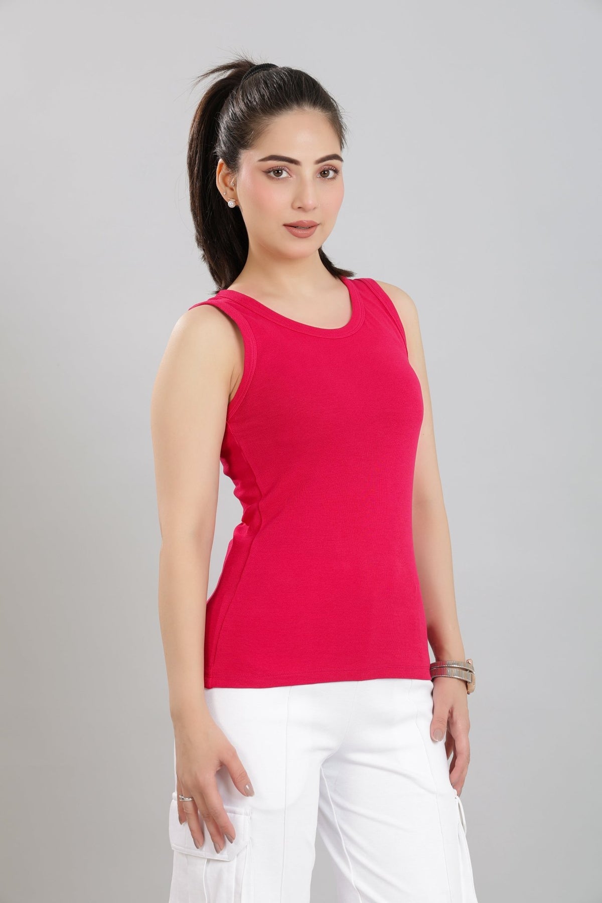 Fuchsia Rib Top [ 280 GSM non transparent fabric ] -Rib top