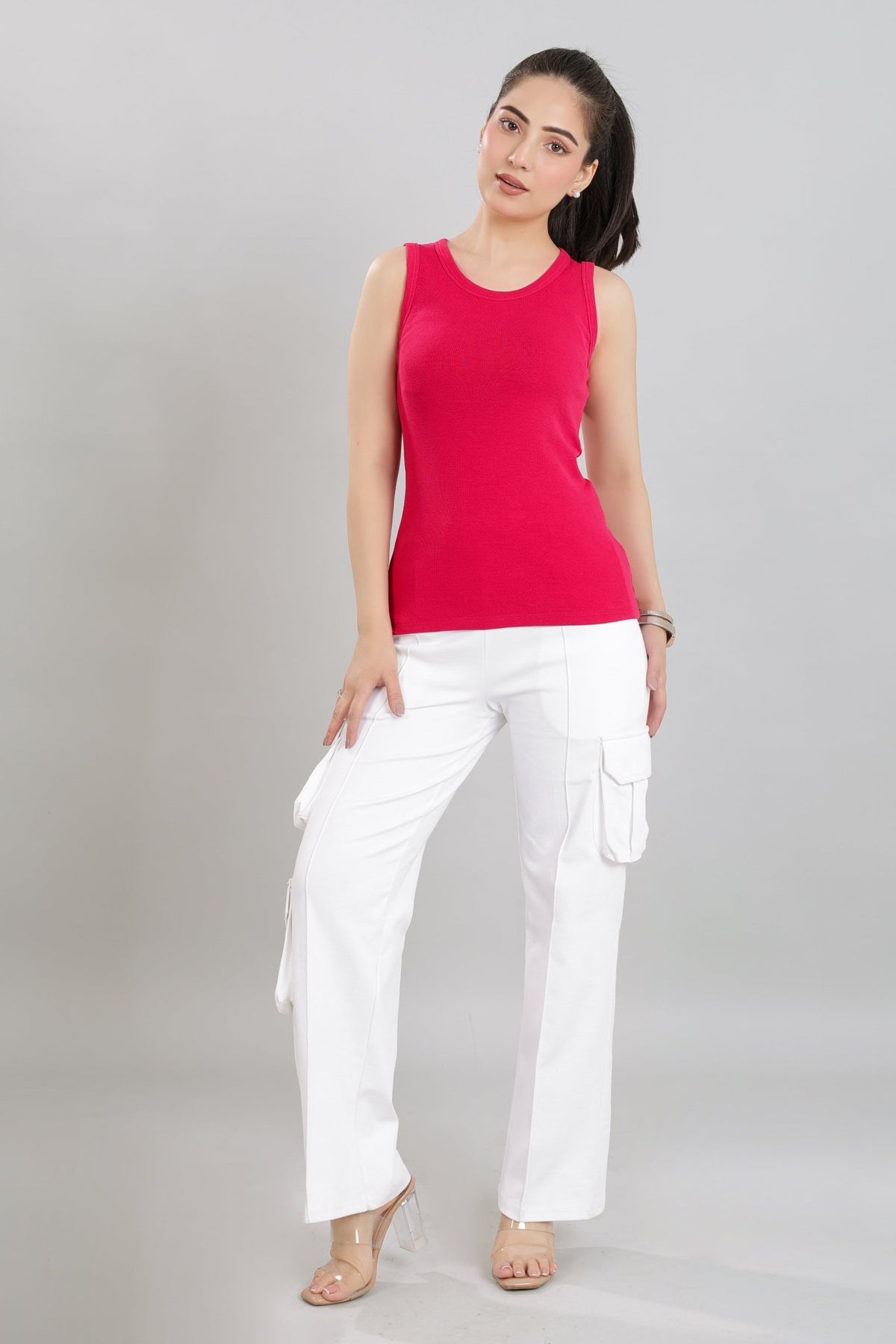 Fuchsia Rib Top [ 280 GSM non transparent fabric ] -Rib top