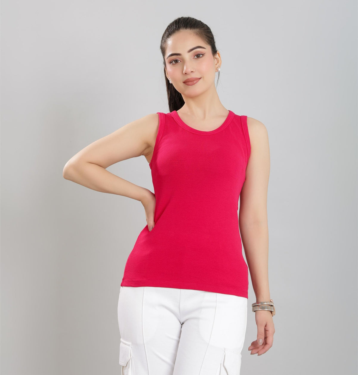 Fuchsia Rib Top [ 280 GSM non transparent fabric ] -Rib top