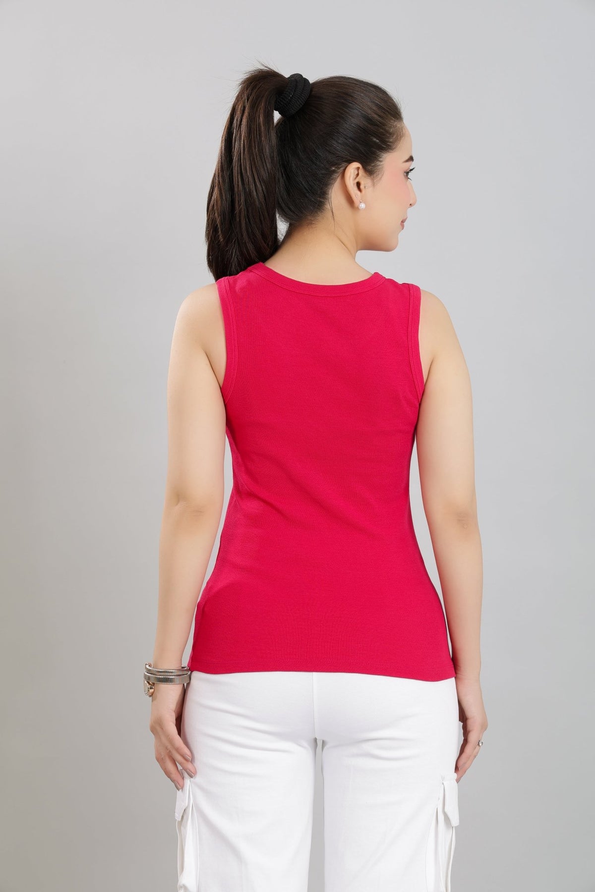 Fuchsia Rib Top [ 280 GSM non transparent fabric ] -Rib top