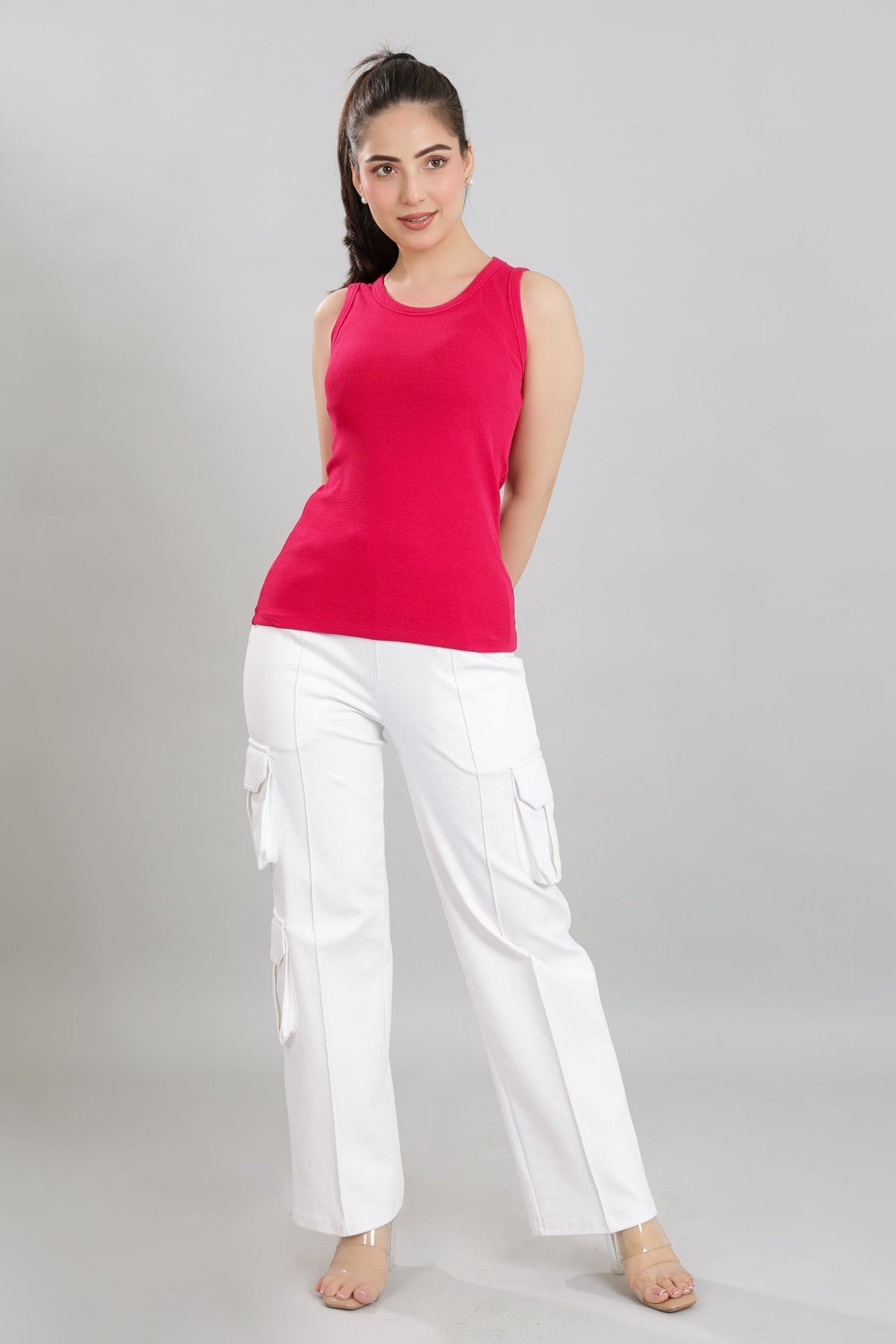 Fuchsia Rib Top [ 280 GSM non transparent fabric ] -Rib top