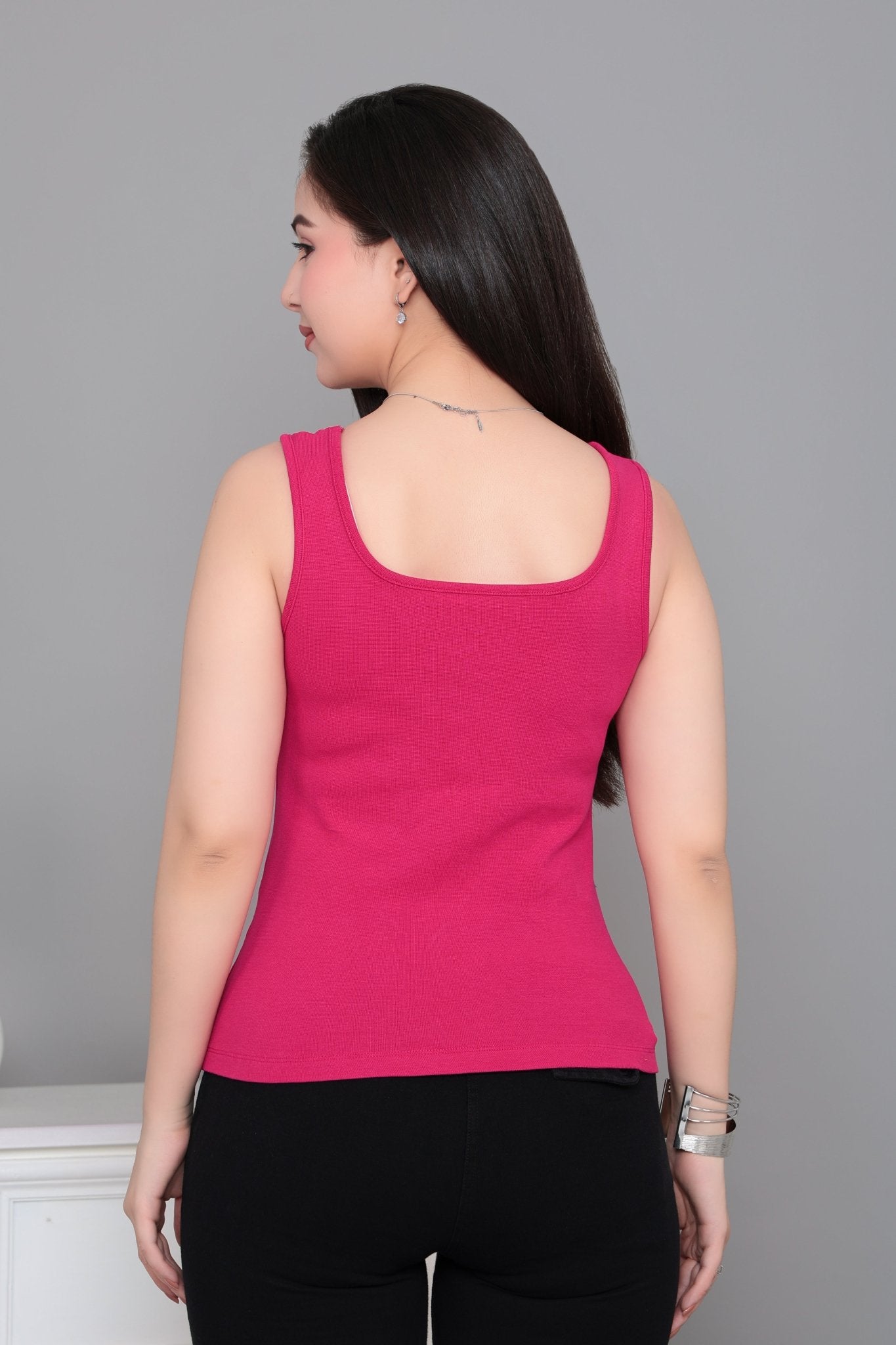 Fuchsia square neck tank top [ 280 GSM non transparent fabric ] -Rib top