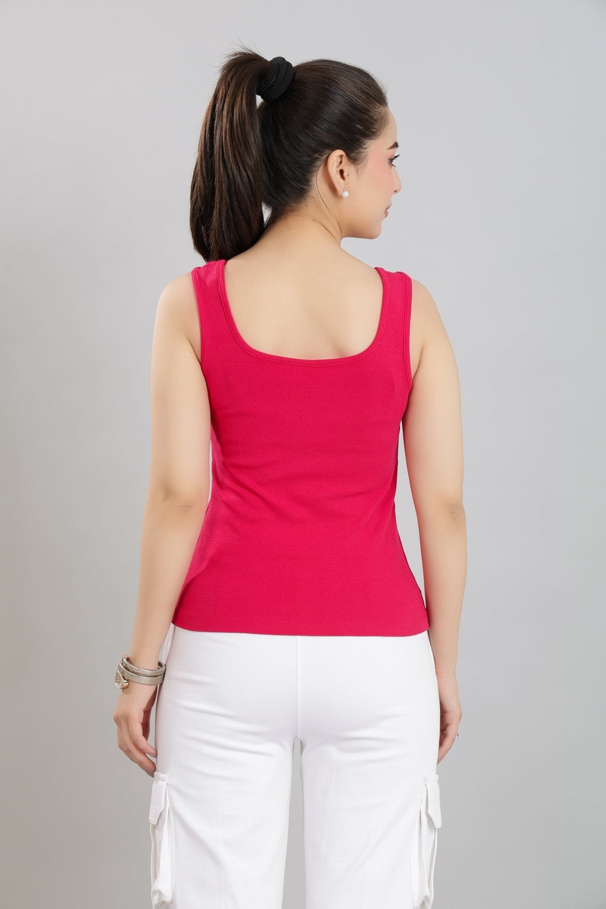 Fuchsia square neck tank top [ 280 GSM non transparent fabric ] -Rib top